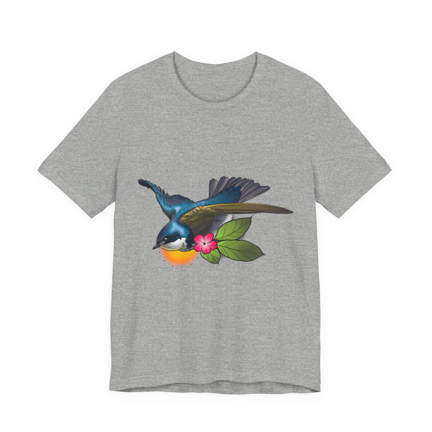 Swallow Bird Graphic Tee — Colorful Floral Bird Illustration T-Shirt