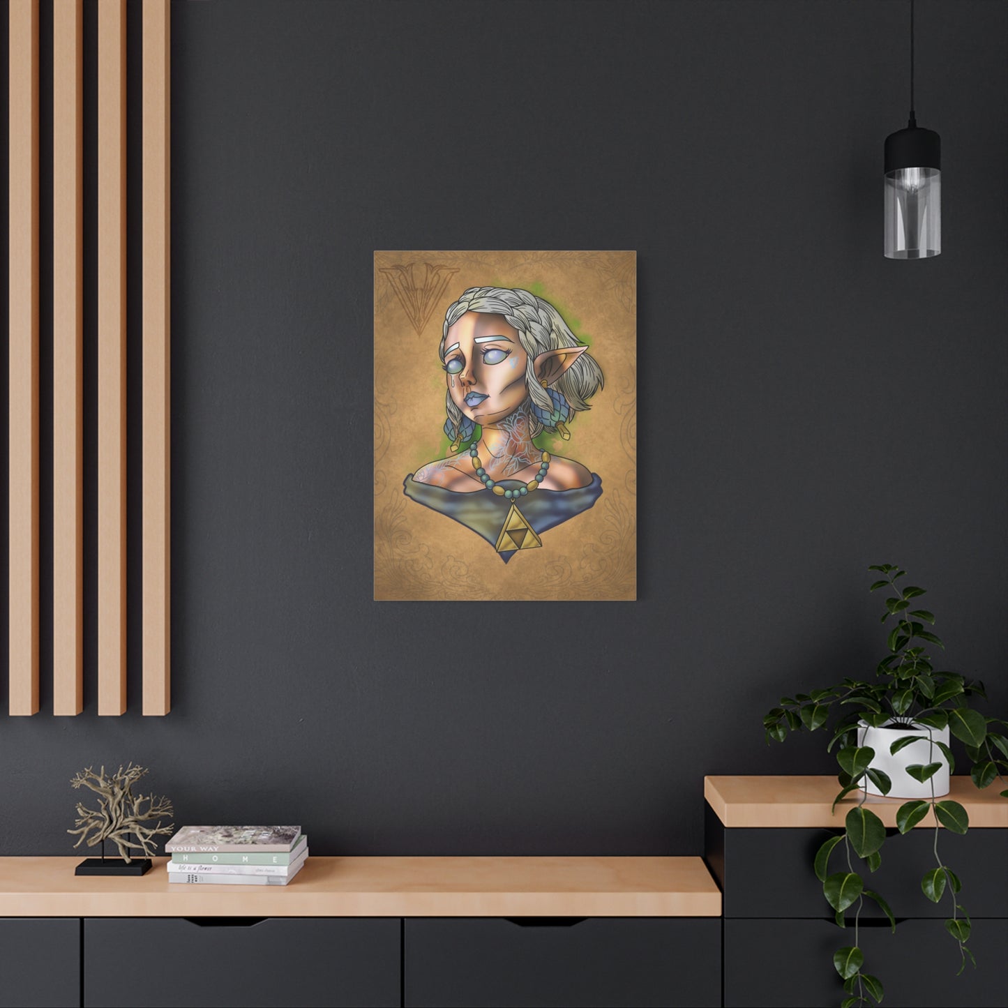 Fantasy Elf Portrait Canvas - Triangle force Necklace Matte Stretched Art