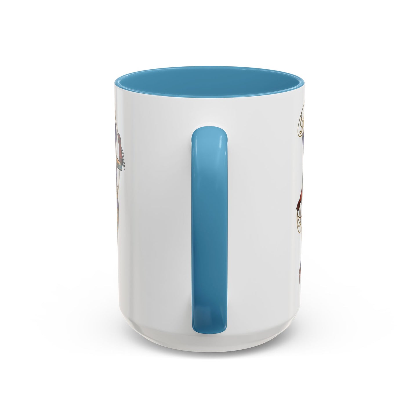 Accent Coffee Mug — Vintage Gold 'V' Monogram & Pin-Up Cowgirl Illustration (11oz/15oz)