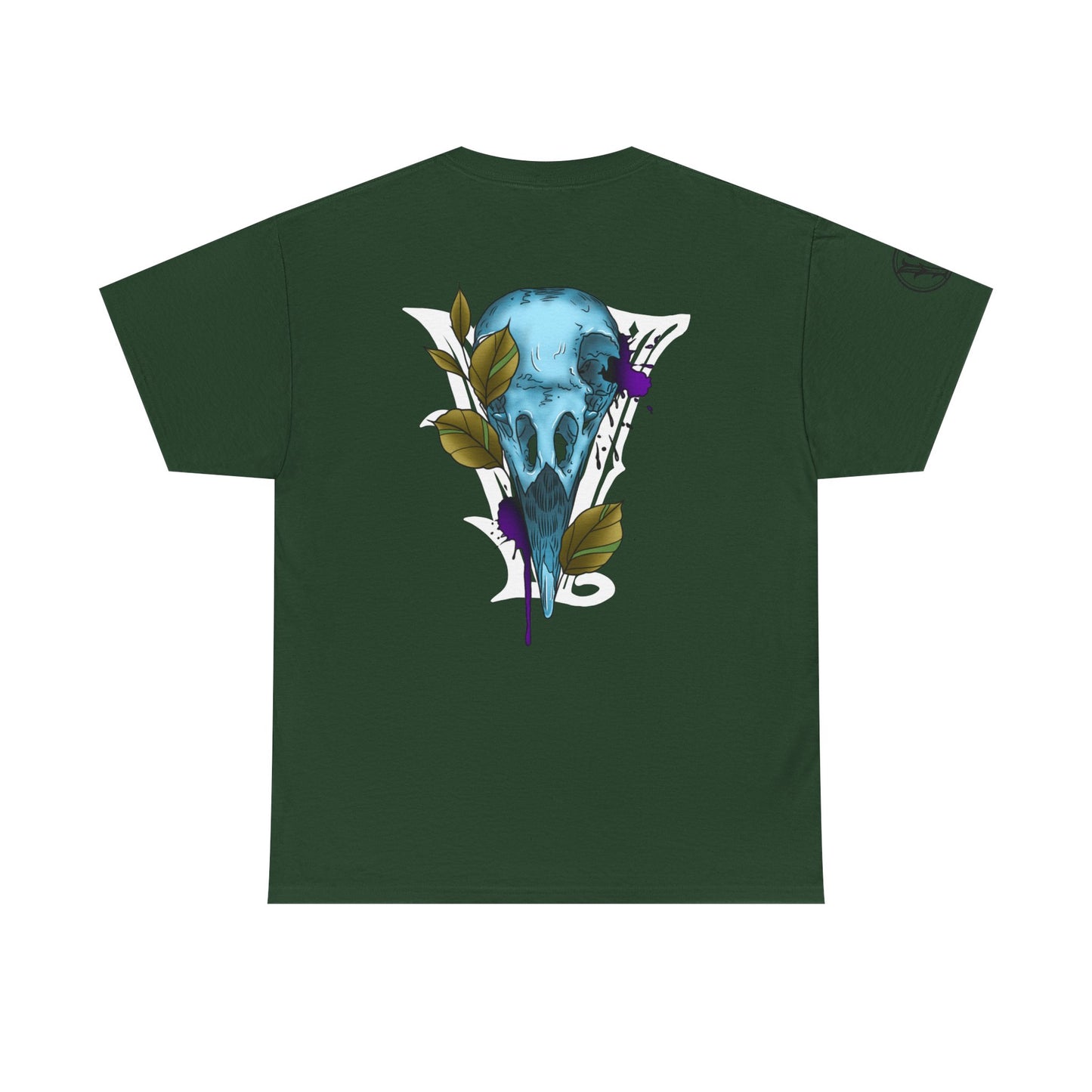Bird Skull & Swallow Art Tee — Vibrant Blue Bird Illustration T-Shirt