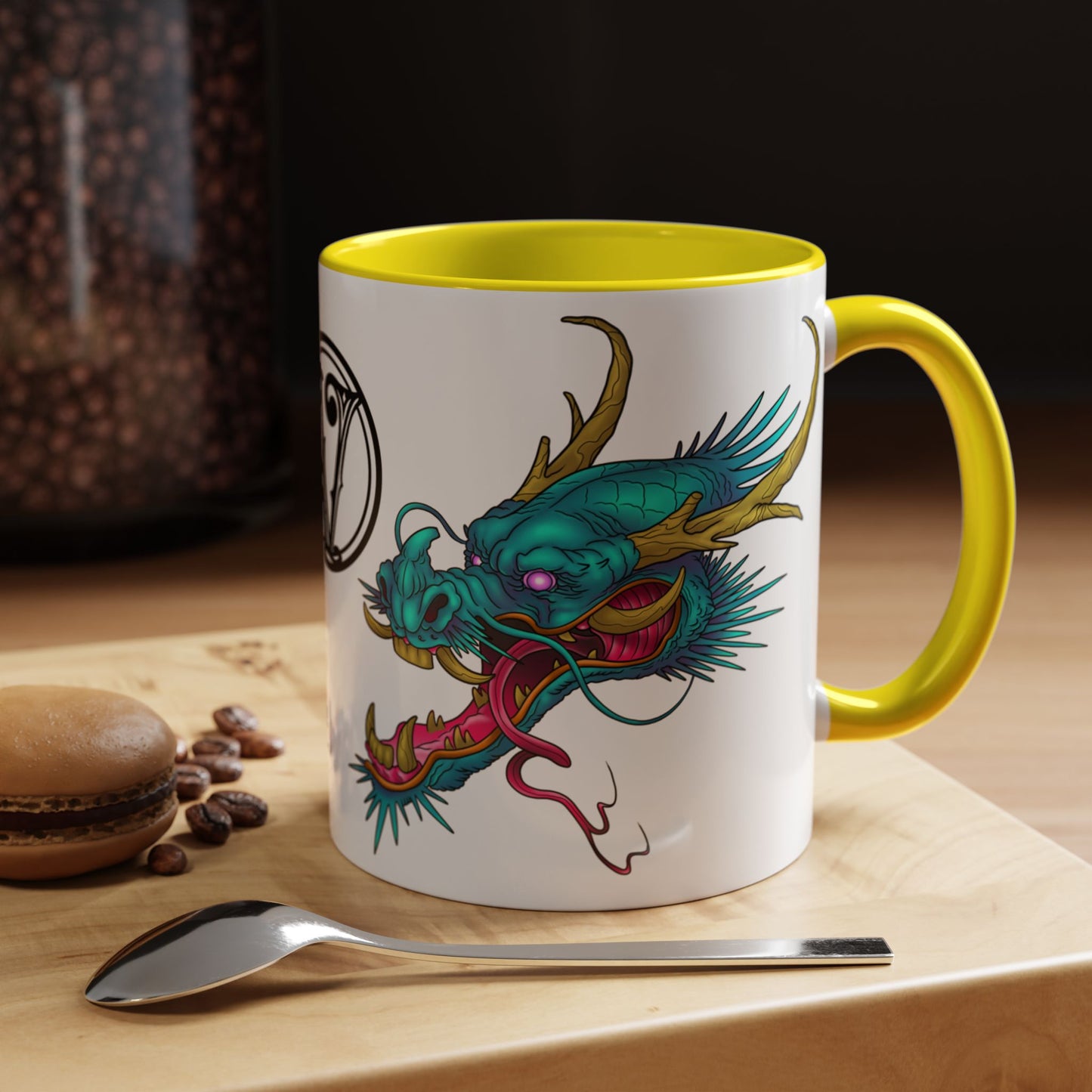 Dragon Crest Accent Coffee Mug — Vibrant Mythical Tea & Coffee Cup