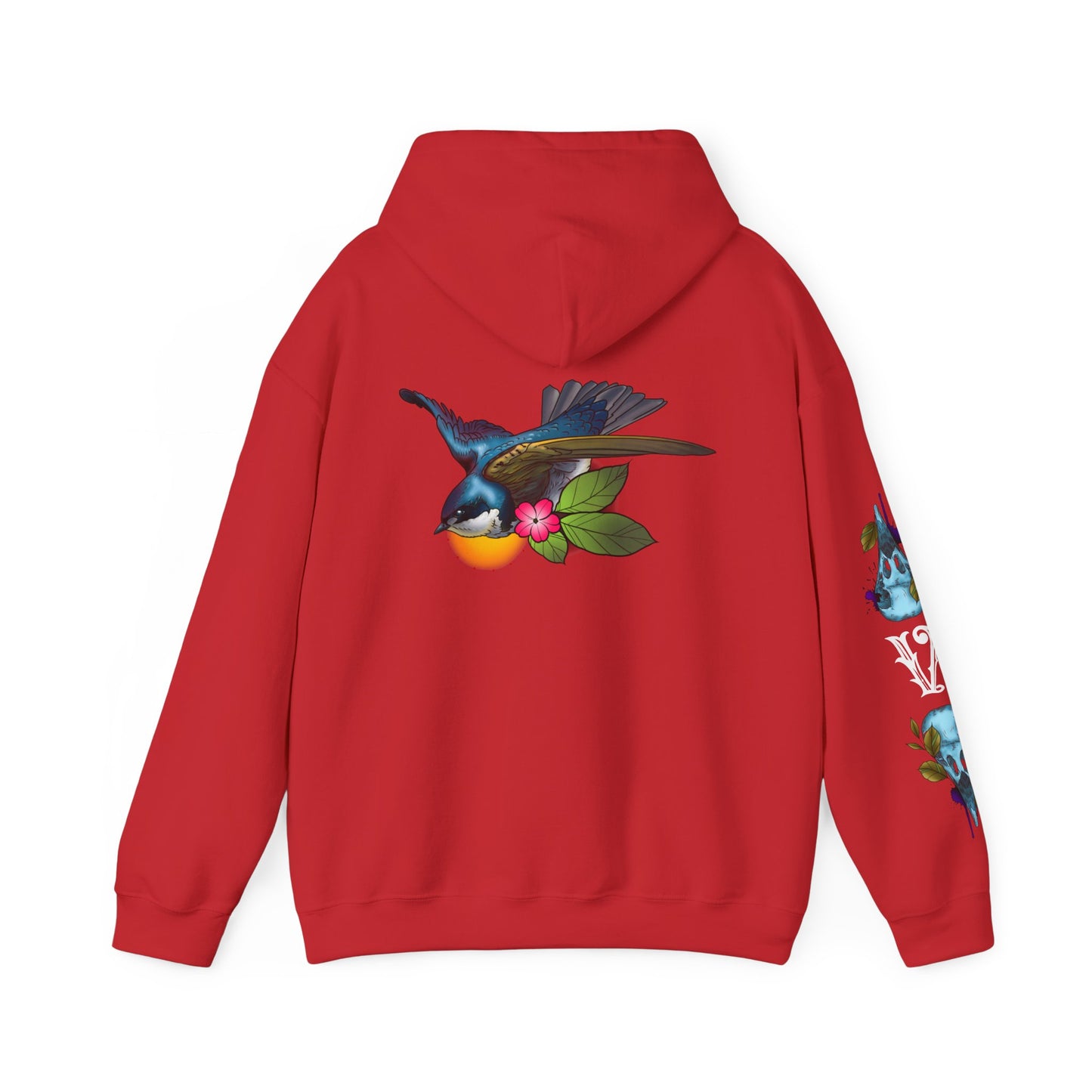 Swallow & Blossom Hoodie – Blue Bird Floral Graphic Sweatshirt