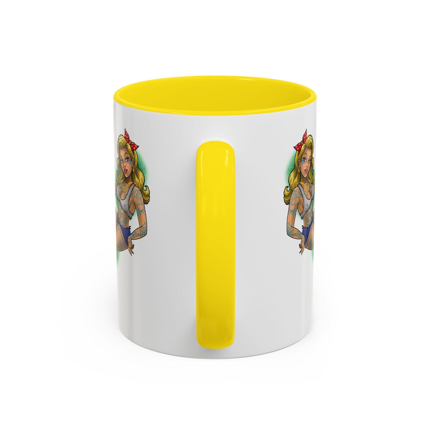 Vintage Pin-Up Coffee Mug with Gold Monogram V — Retro Tattoo Style Accent Mug (11/15oz)