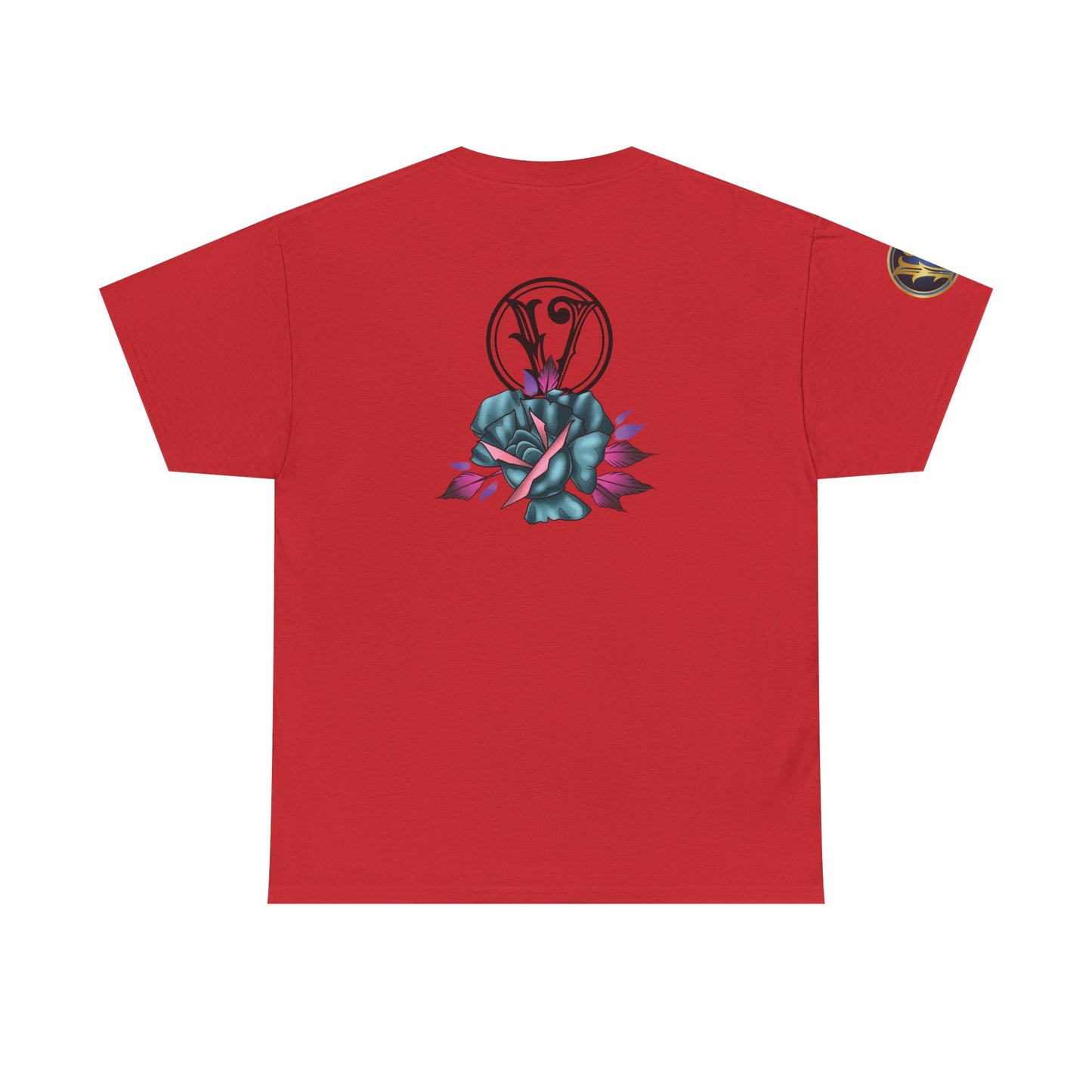 Blue & Pink Rose Graphic Tee — Vintage Floral Tattoo Shirt
