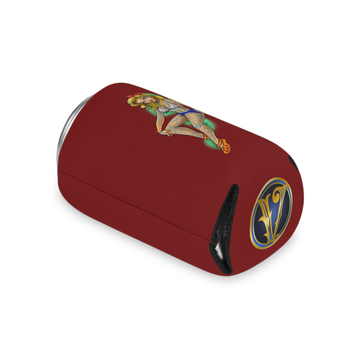 Tattoo Pin-Up Can Cooler – Retro Rockabilly Girl Beverage Koozie