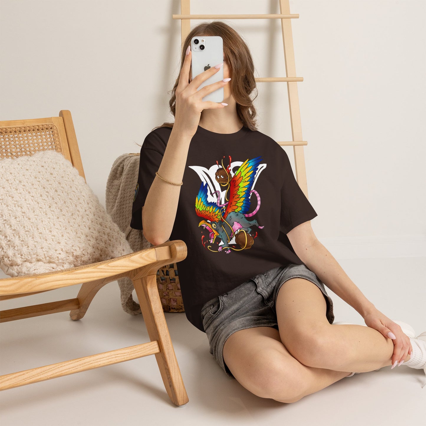 Graphic Tee — Colorful Mythical Bird & Rose Streetwear T-Shirt