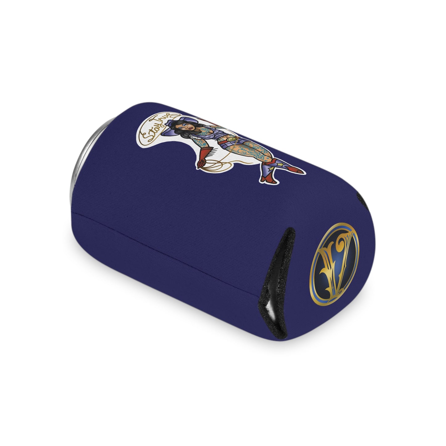 Can Cooler — Retro Tattoo Pinup Girl Design "Stay True"