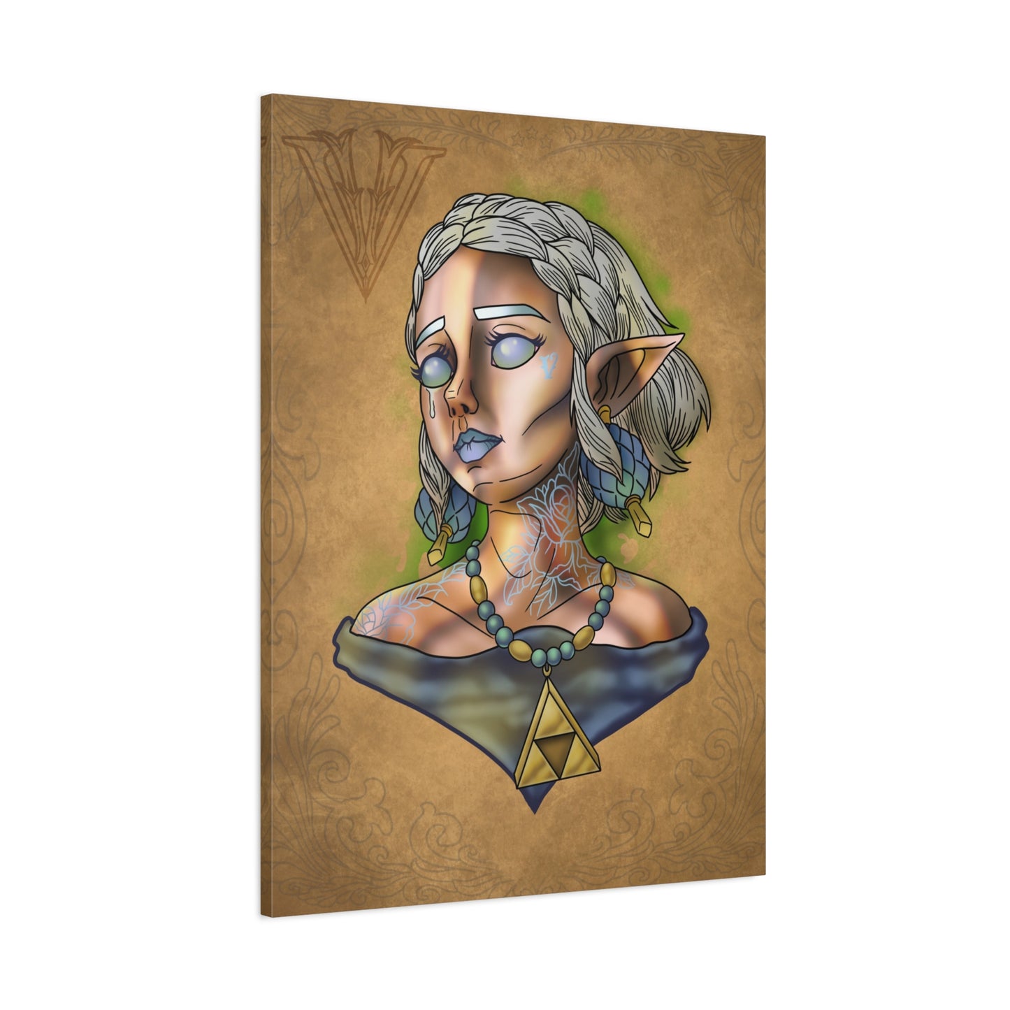 Fantasy Elf Portrait Canvas - Triangle force Necklace Matte Stretched Art