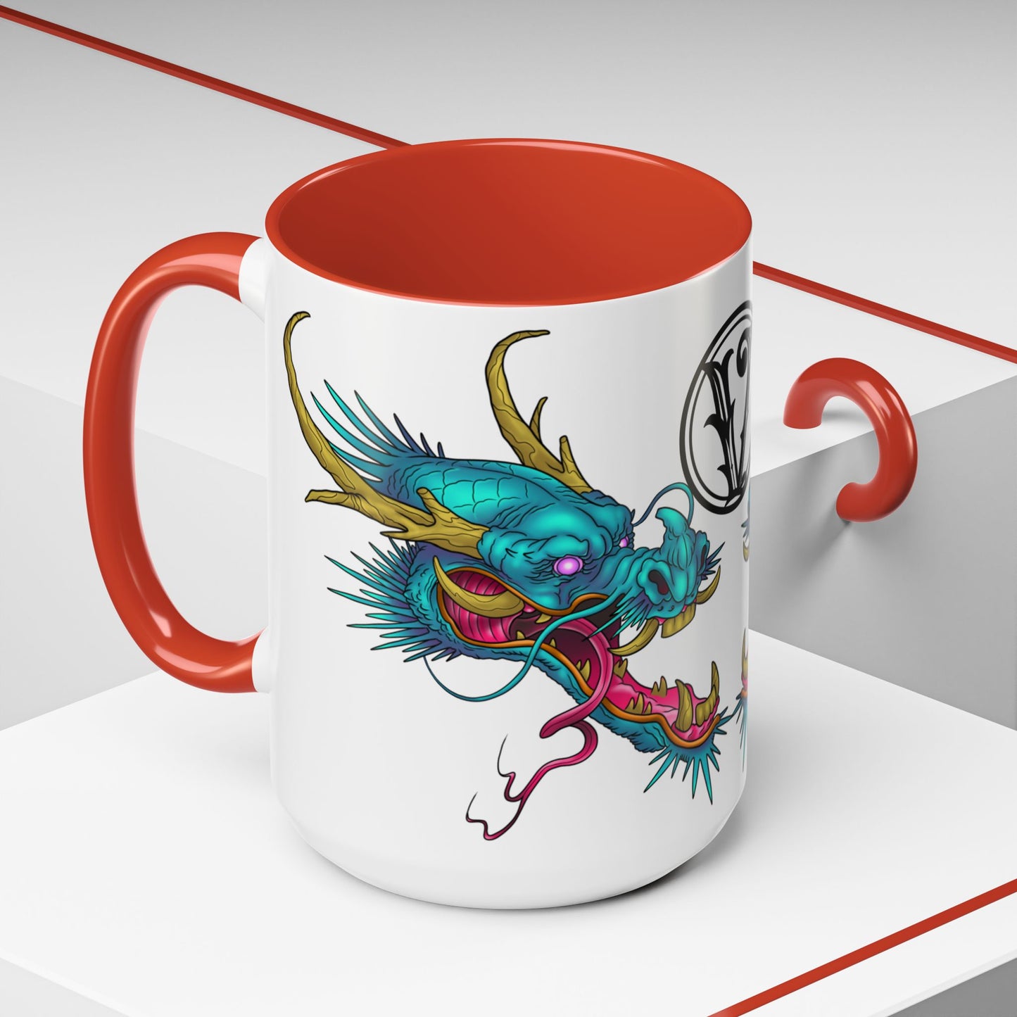 Dragon Crest Accent Coffee Mug — Vibrant Mythical Tea & Coffee Cup