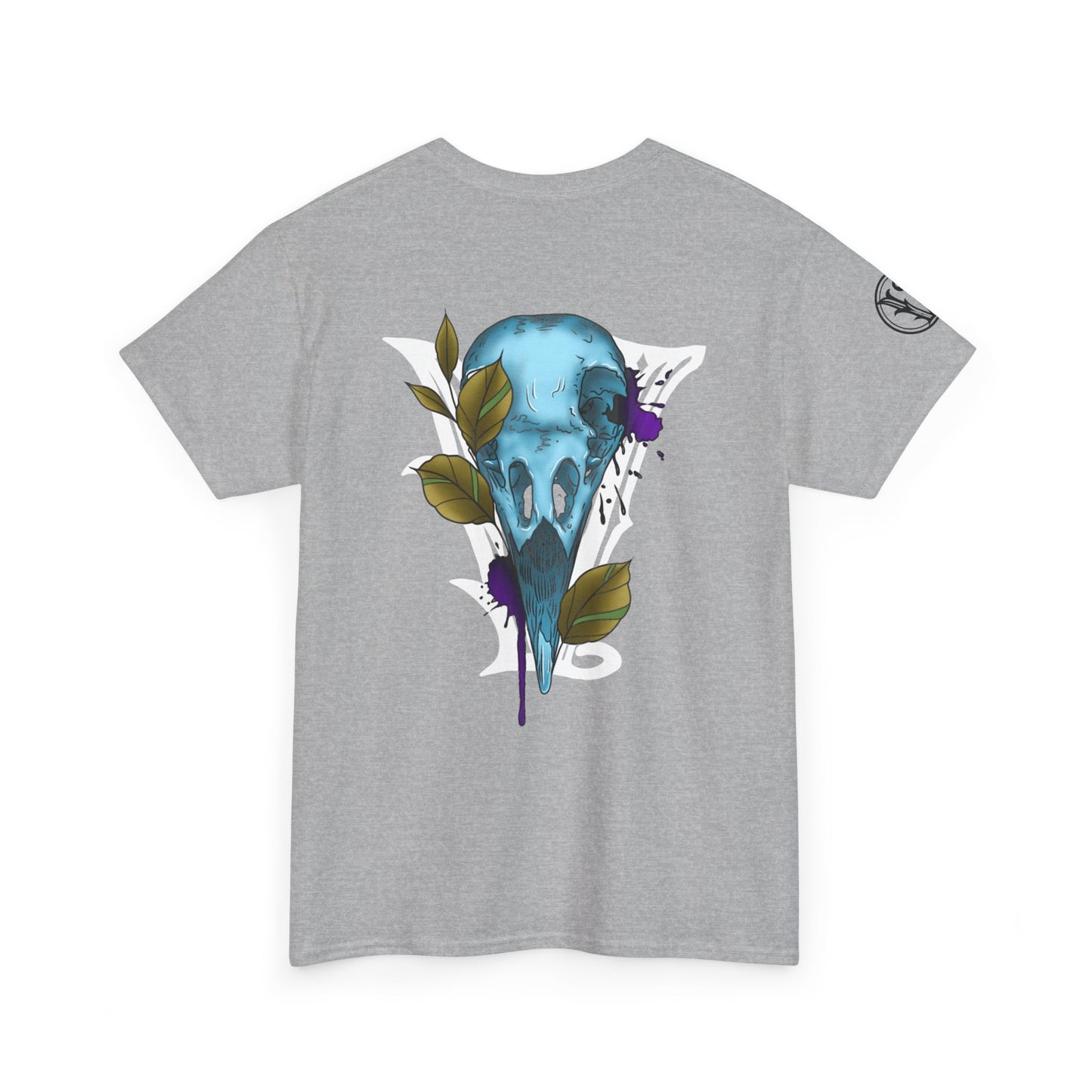 Bird Skull & Swallow Art Tee — Vibrant Blue Bird Illustration T-Shirt