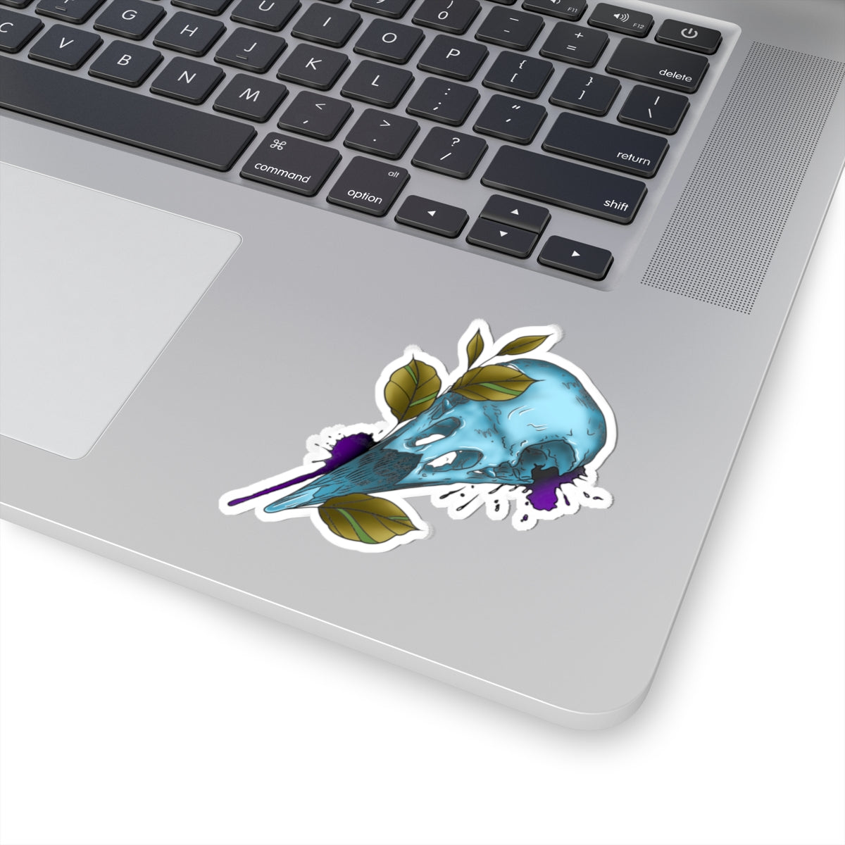 Blue Bird Skull Sticker — Gothic Nature Kiss-Cut Decal