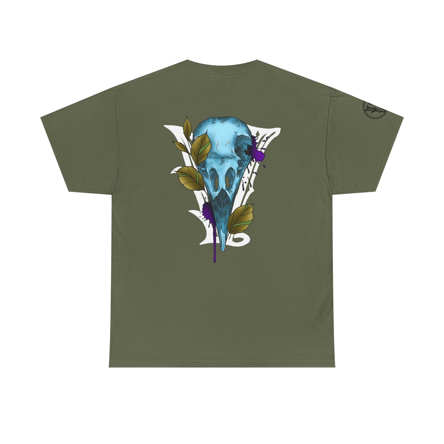 Bird Skull & Swallow Art Tee — Vibrant Blue Bird Illustration T-Shirt