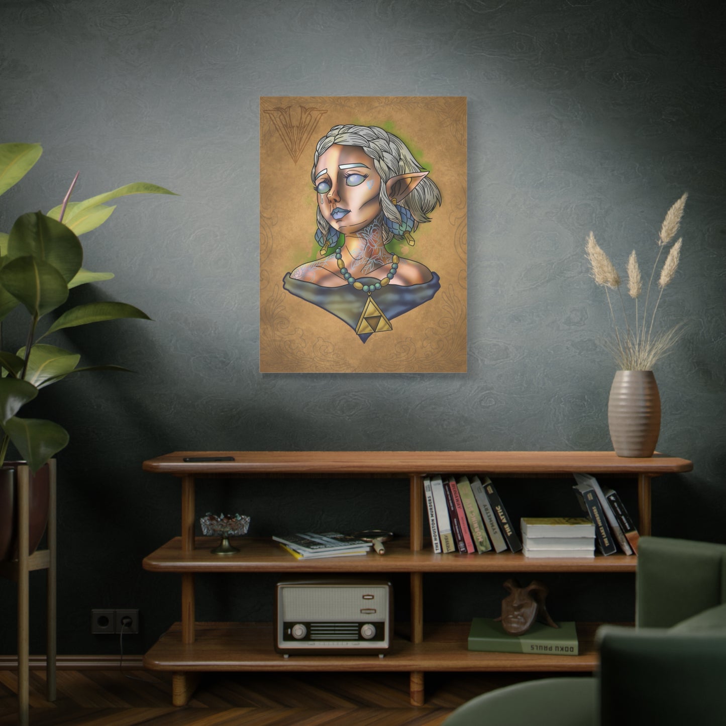 Fantasy Elf Portrait Canvas - Triangle force Necklace Matte Stretched Art