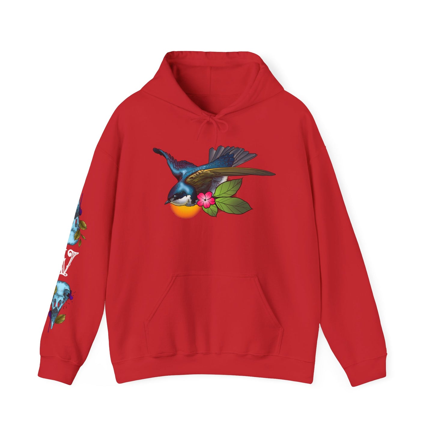 Swallow & Blossom Hoodie – Blue Bird Floral Graphic Sweatshirt