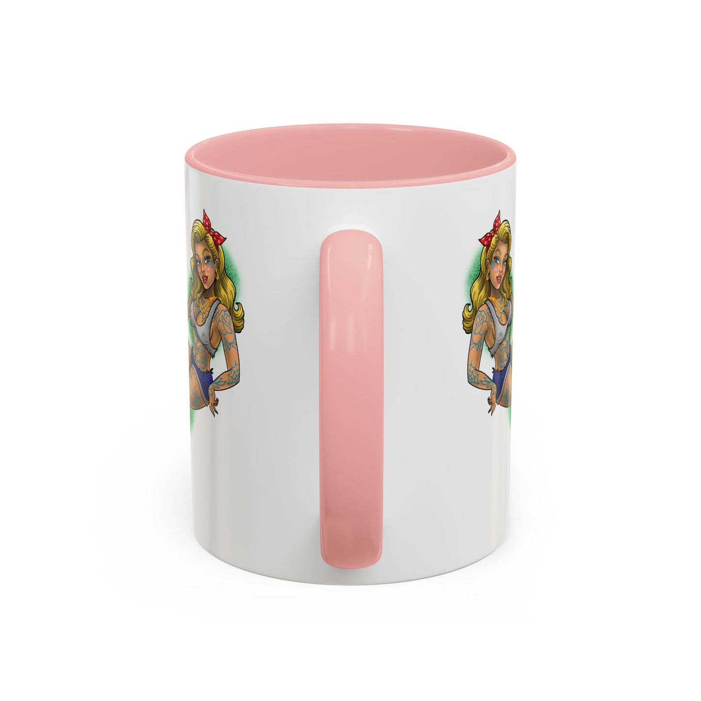 Vintage Pin-Up Coffee Mug with Gold Monogram V — Retro Tattoo Style Accent Mug (11/15oz)