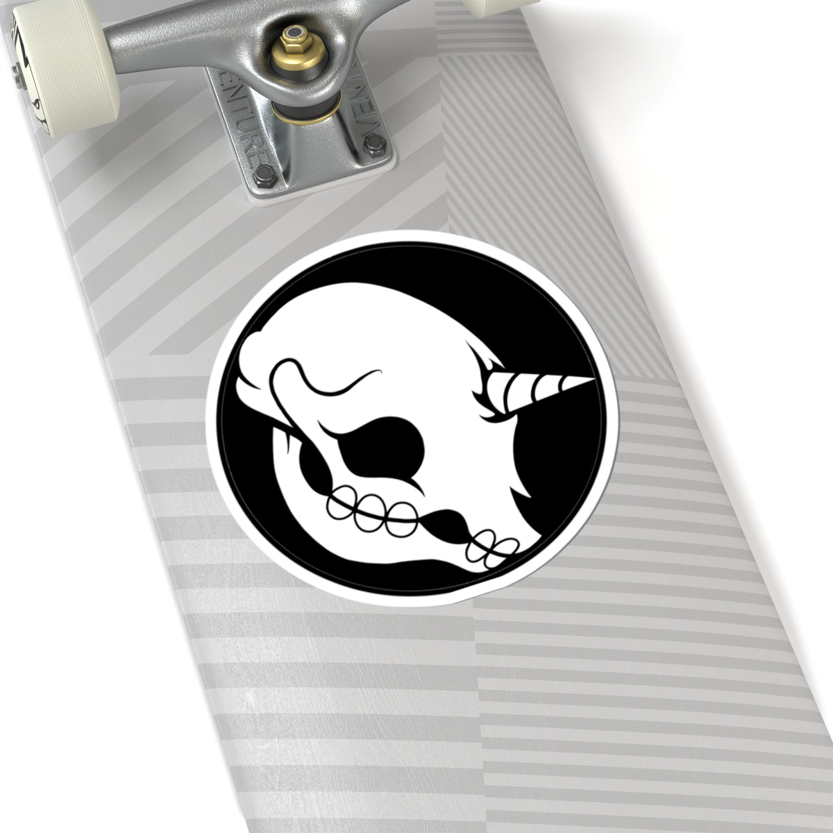 Skull Unicorn Kiss-Cut Sticker — Gothic Black & White Laptop Decal