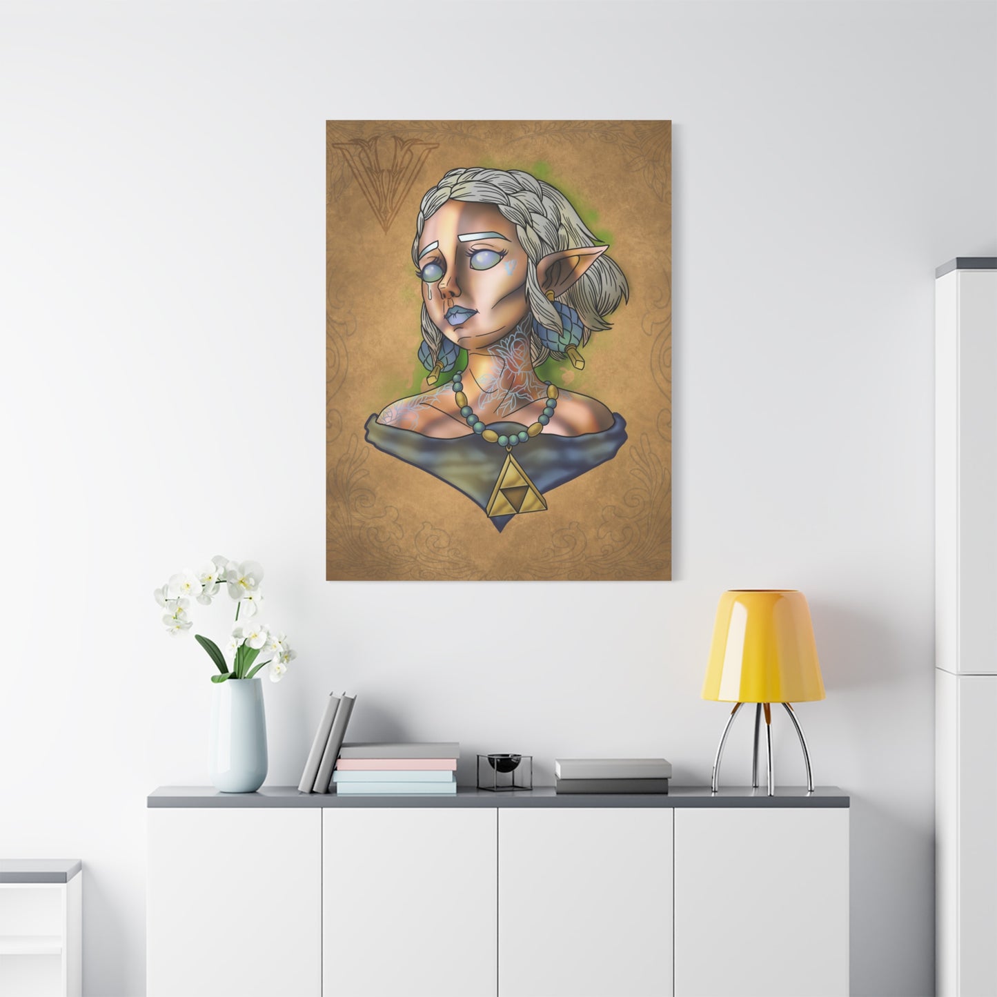 Fantasy Elf Portrait Canvas - Triangle force Necklace Matte Stretched Art
