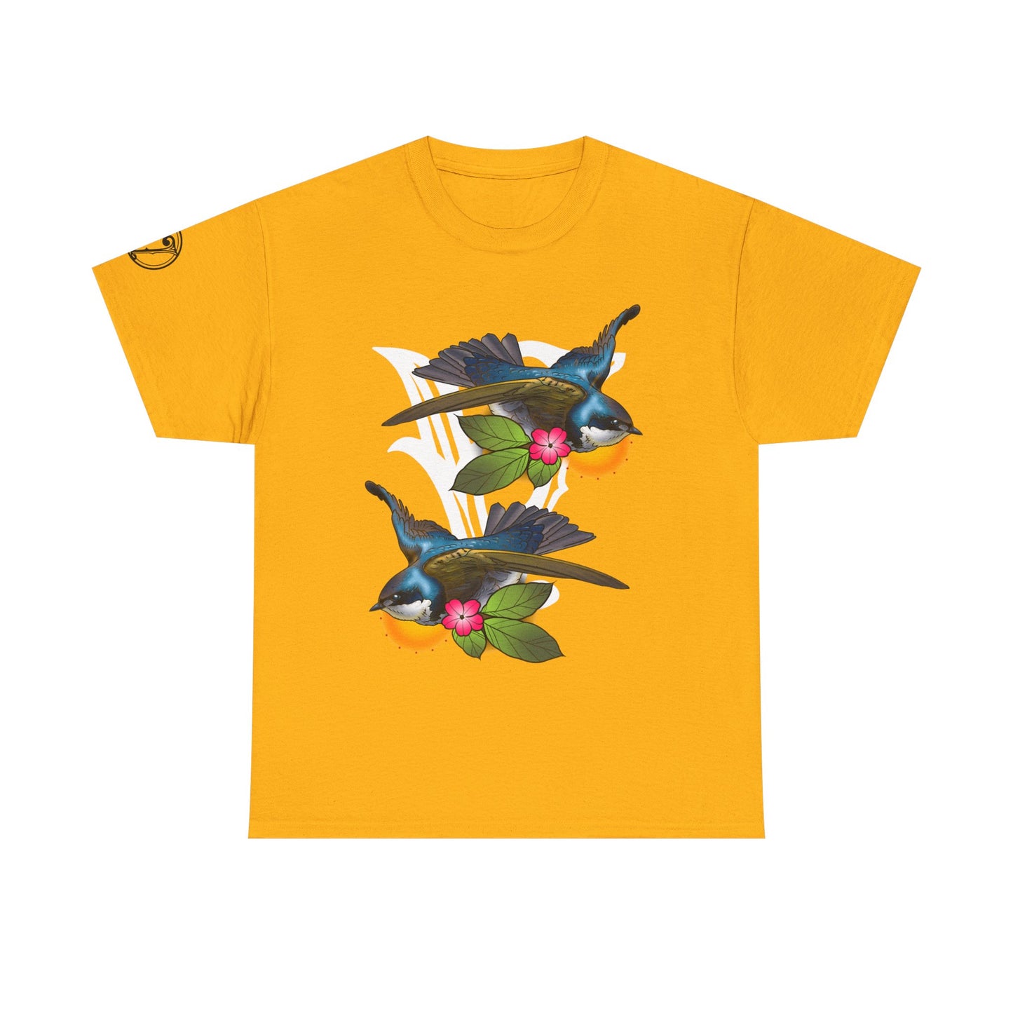 Bird Skull & Swallow Art Tee — Vibrant Blue Bird Illustration T-Shirt