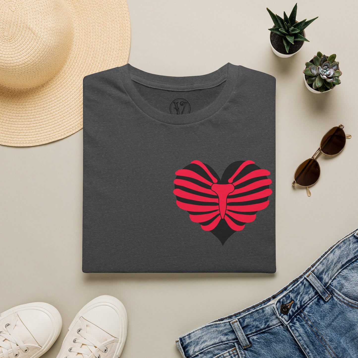 Red & Black Striped Heart T-Shirt — Cute Heart Graphic Tee