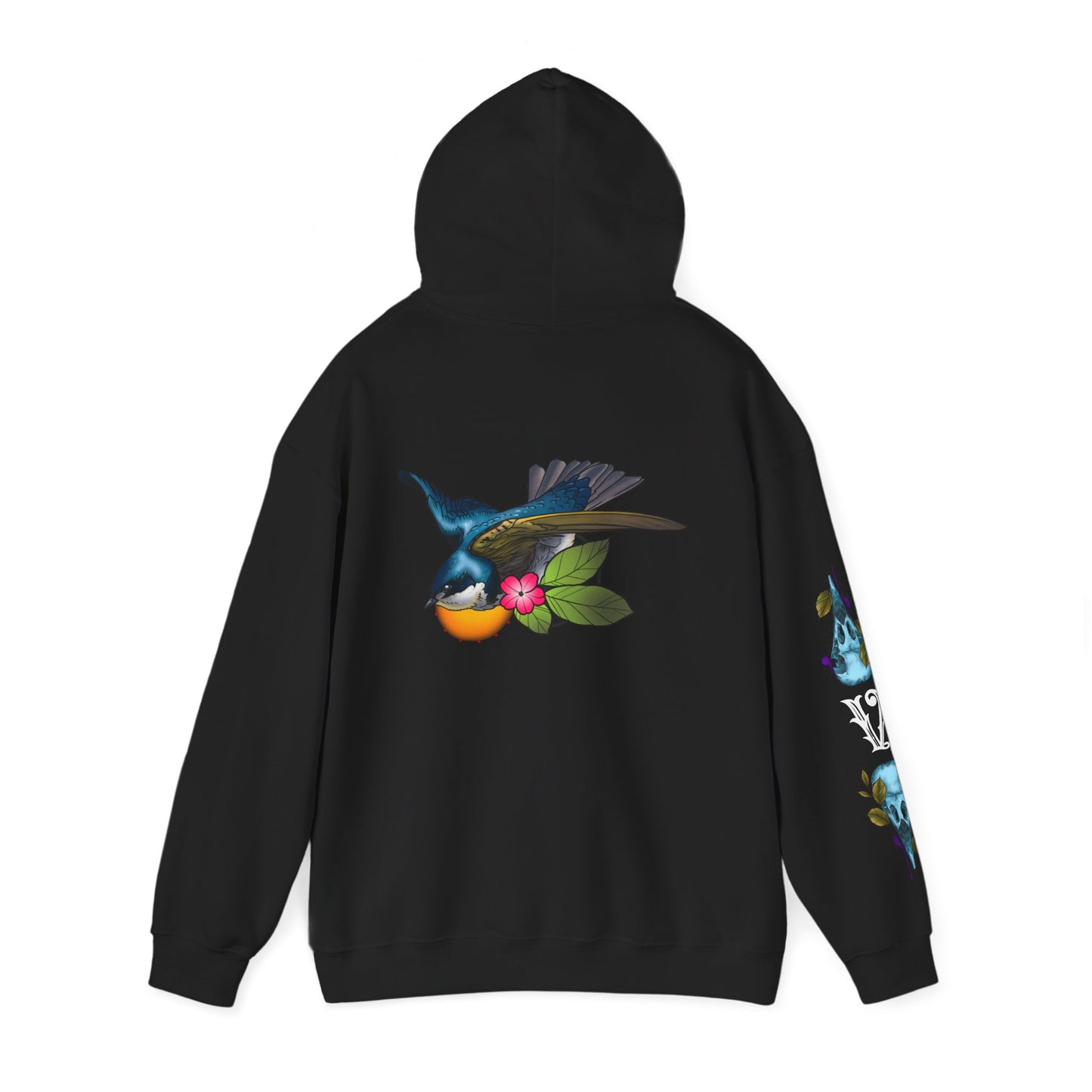 Swallow & Blossom Hoodie – Blue Bird Floral Graphic Sweatshirt