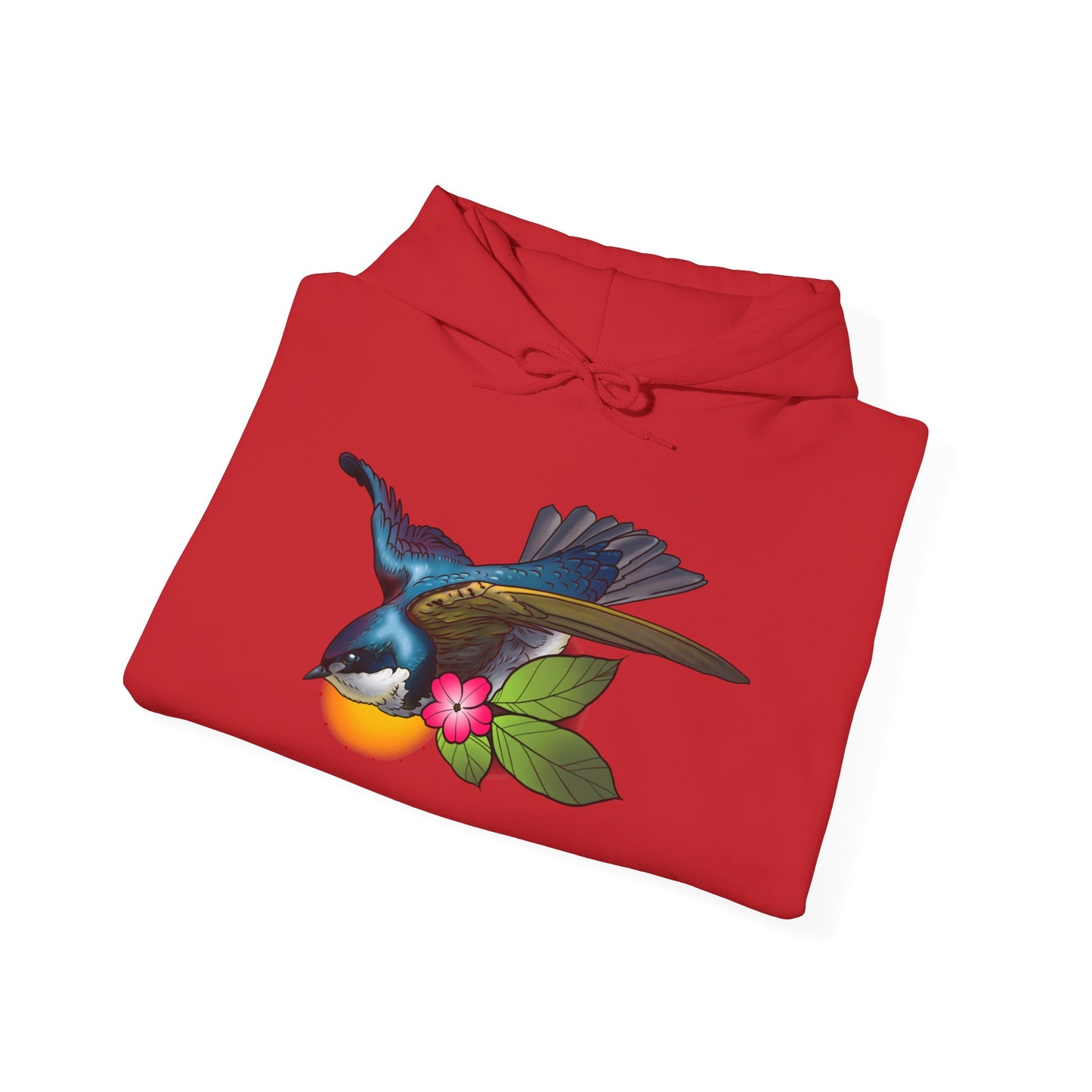 Swallow & Blossom Hoodie – Blue Bird Floral Graphic Sweatshirt
