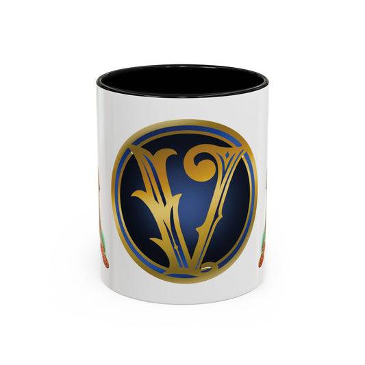 Vintage Pin-Up Coffee Mug with Gold Monogram V — Retro Tattoo Style Accent Mug (11/15oz)