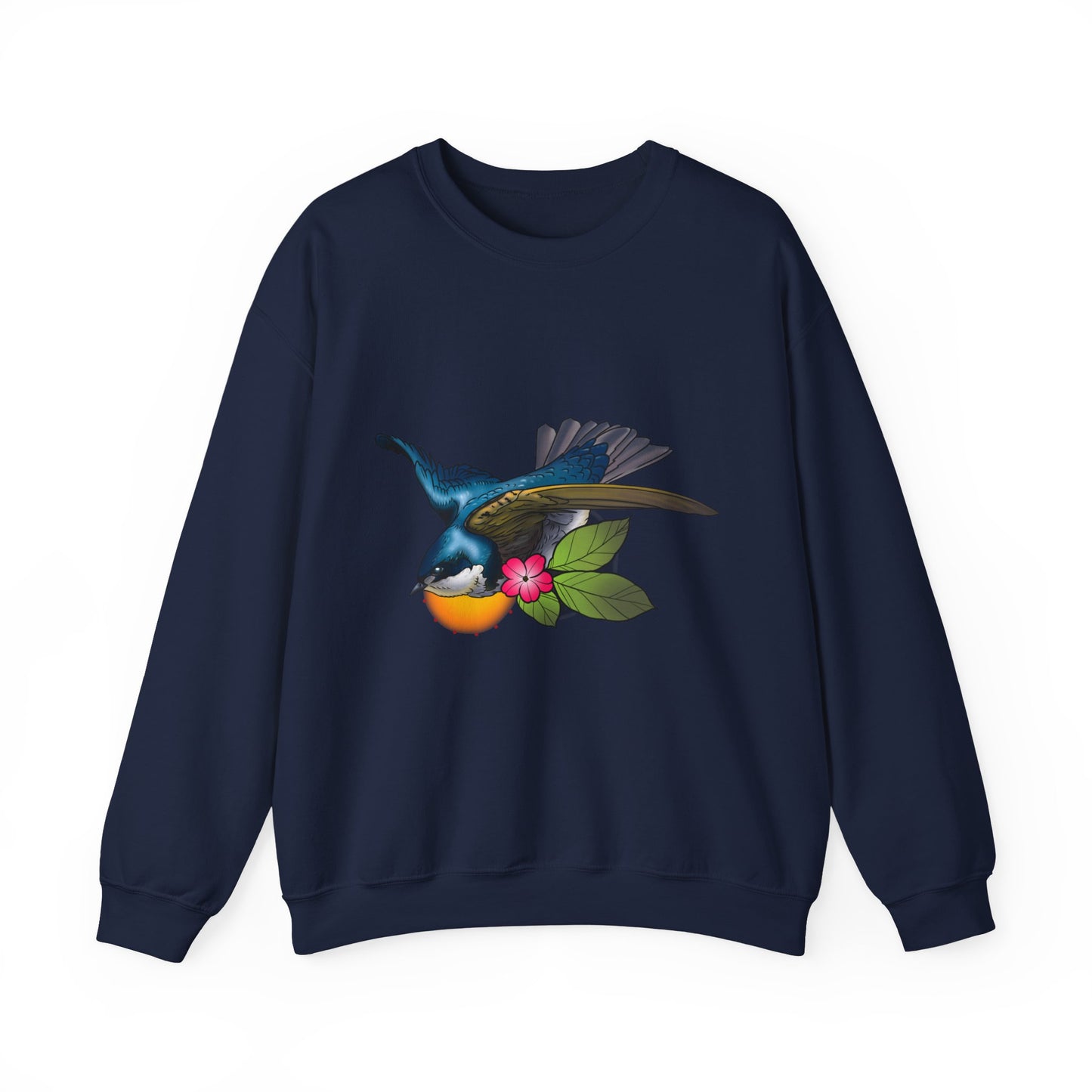 Swallow & Hibiscus Crewneck Sweatshirt — Tropical Bird Graphic Pullover