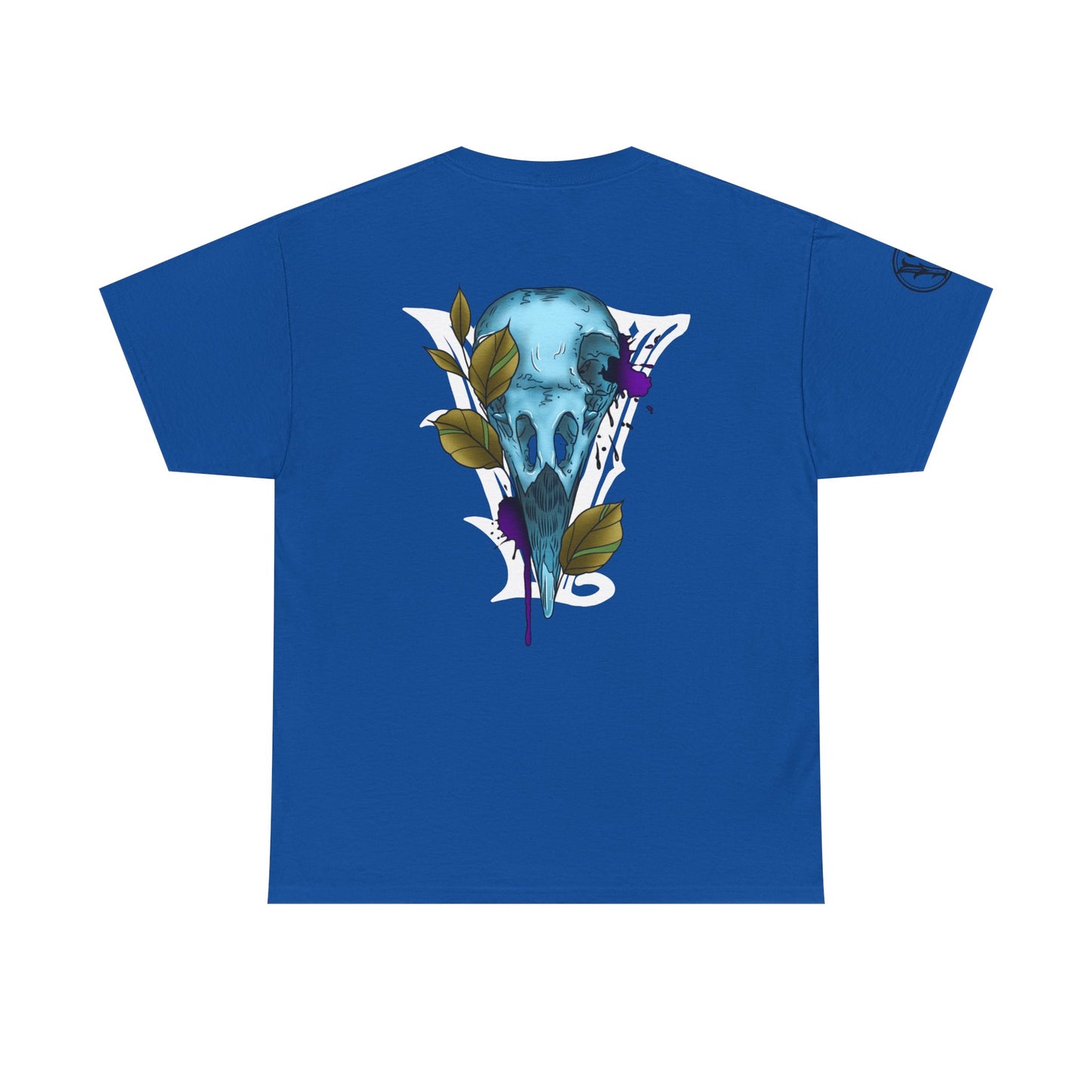 Bird Skull & Swallow Art Tee — Vibrant Blue Bird Illustration T-Shirt