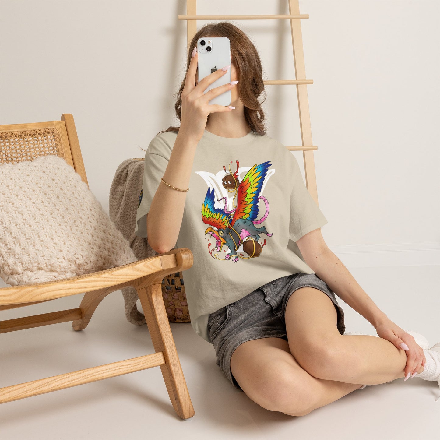 Graphic Tee — Colorful Mythical Bird & Rose Streetwear T-Shirt