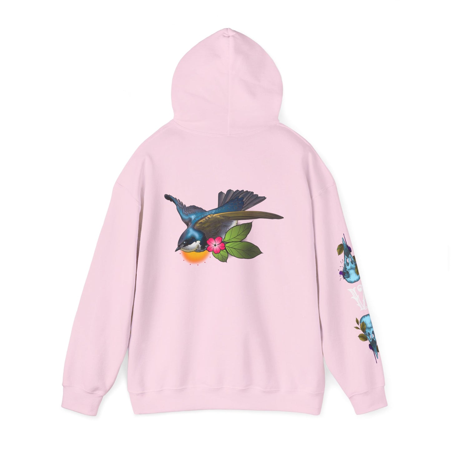 Swallow & Blossom Hoodie – Blue Bird Floral Graphic Sweatshirt