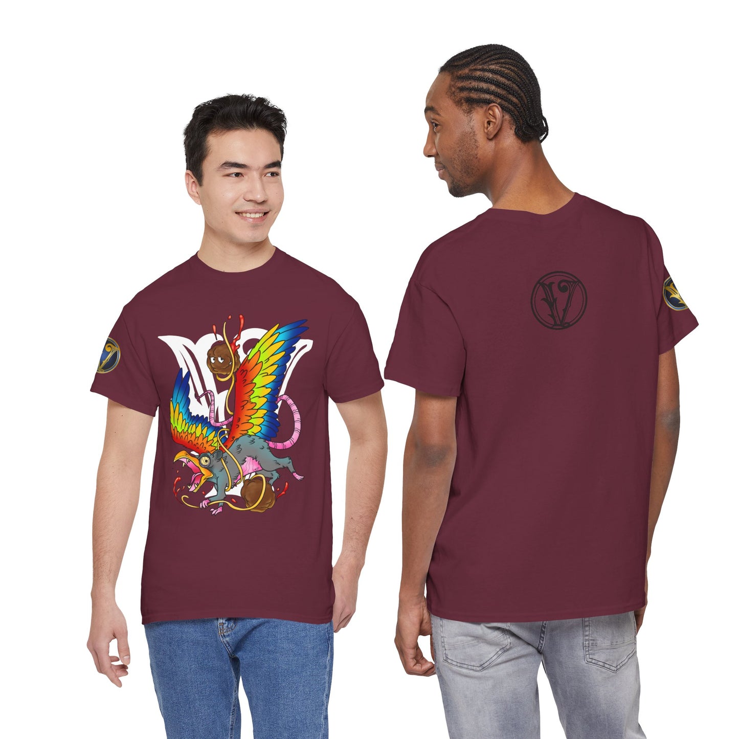 Graphic Tee — Colorful Mythical Bird & Rose Streetwear T-Shirt