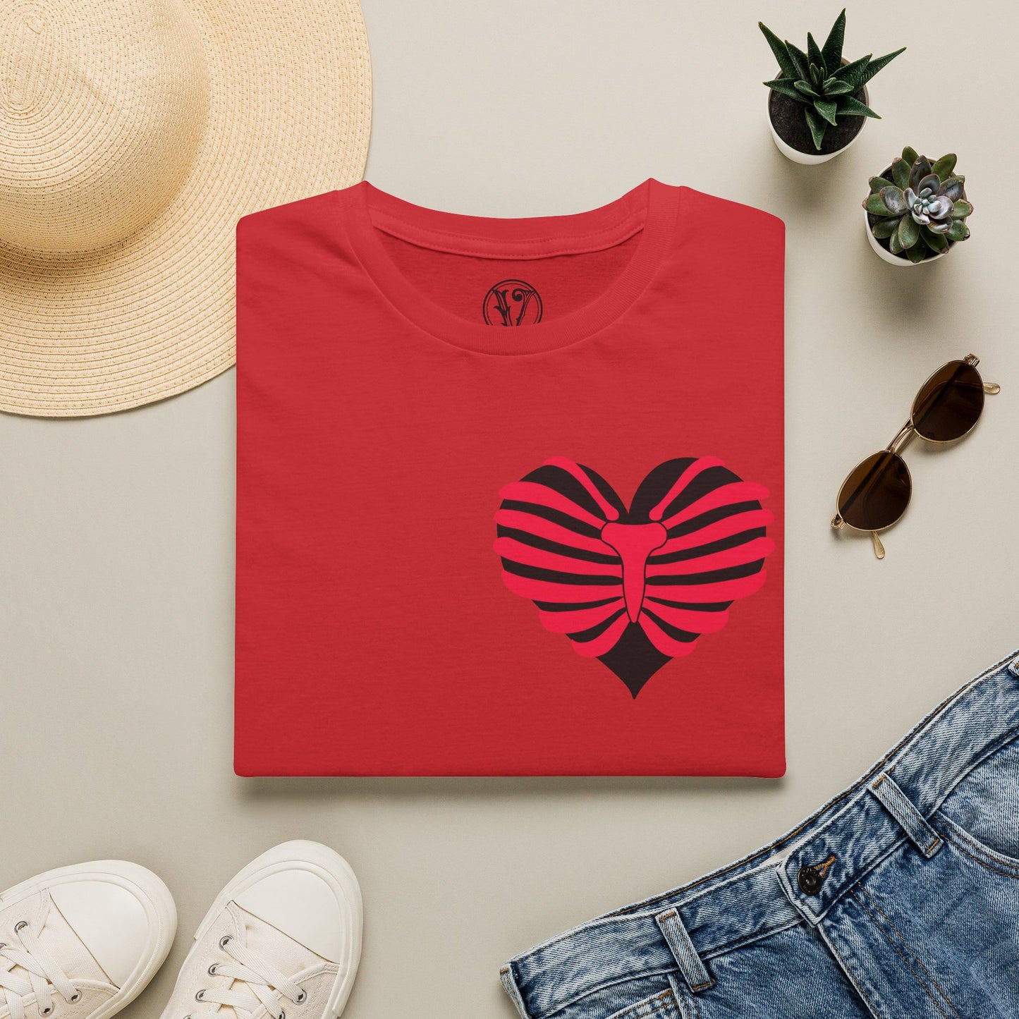 Red & Black Striped Heart T-Shirt — Cute Heart Graphic Tee