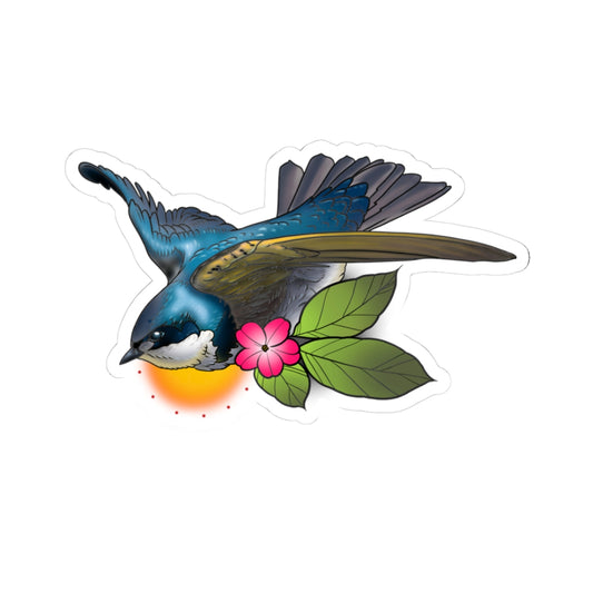 Swallow Bird Kiss-Cut Sticker — Tropical Flower Laptop Decal