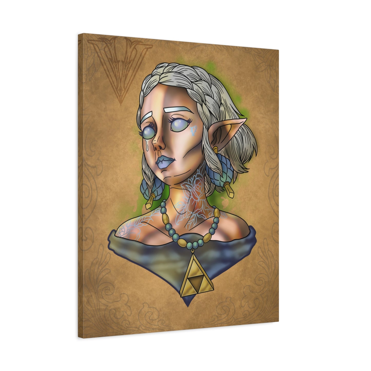 Fantasy Elf Portrait Canvas - Triangle force Necklace Matte Stretched Art
