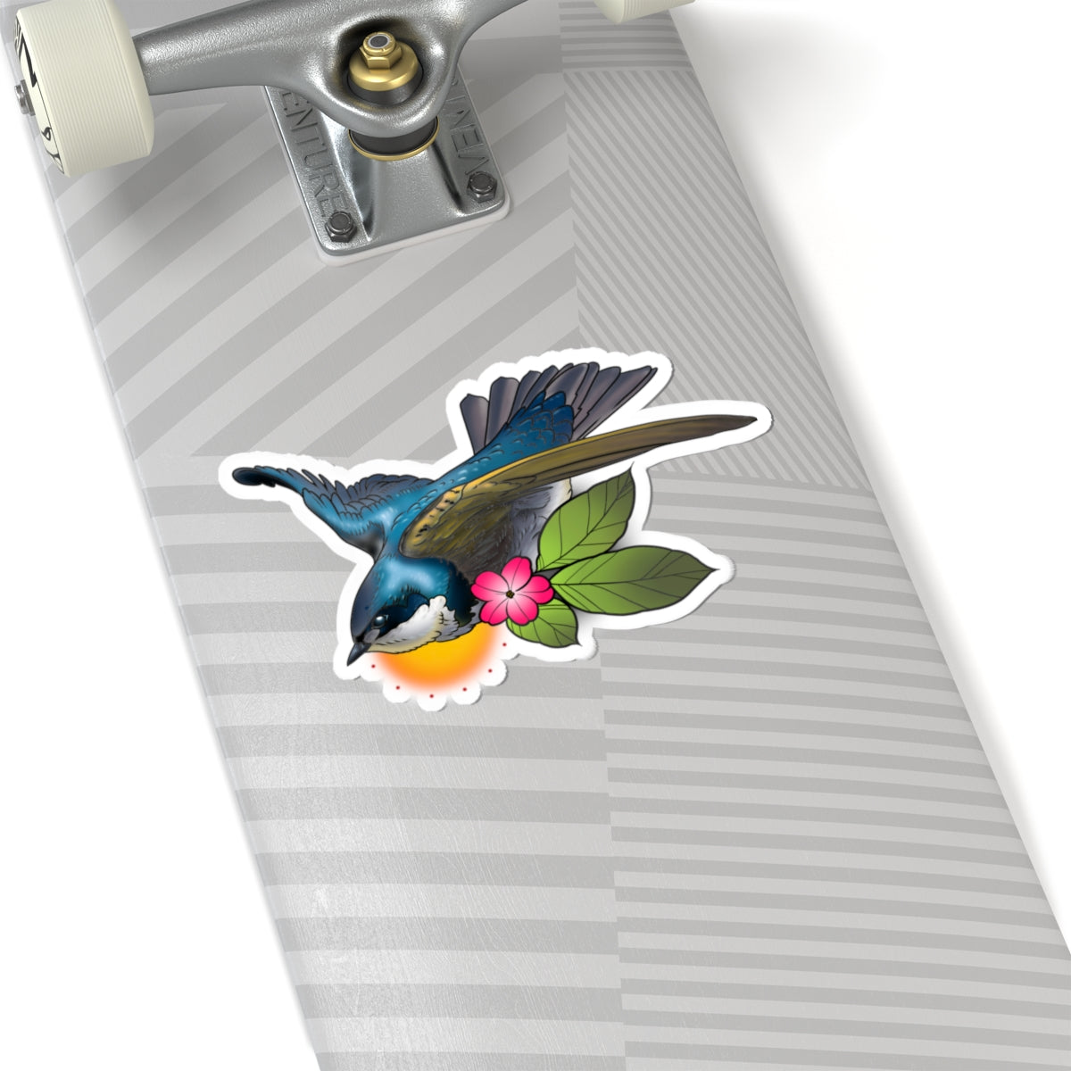 Swallow Bird Kiss-Cut Sticker — Tropical Flower Laptop Decal