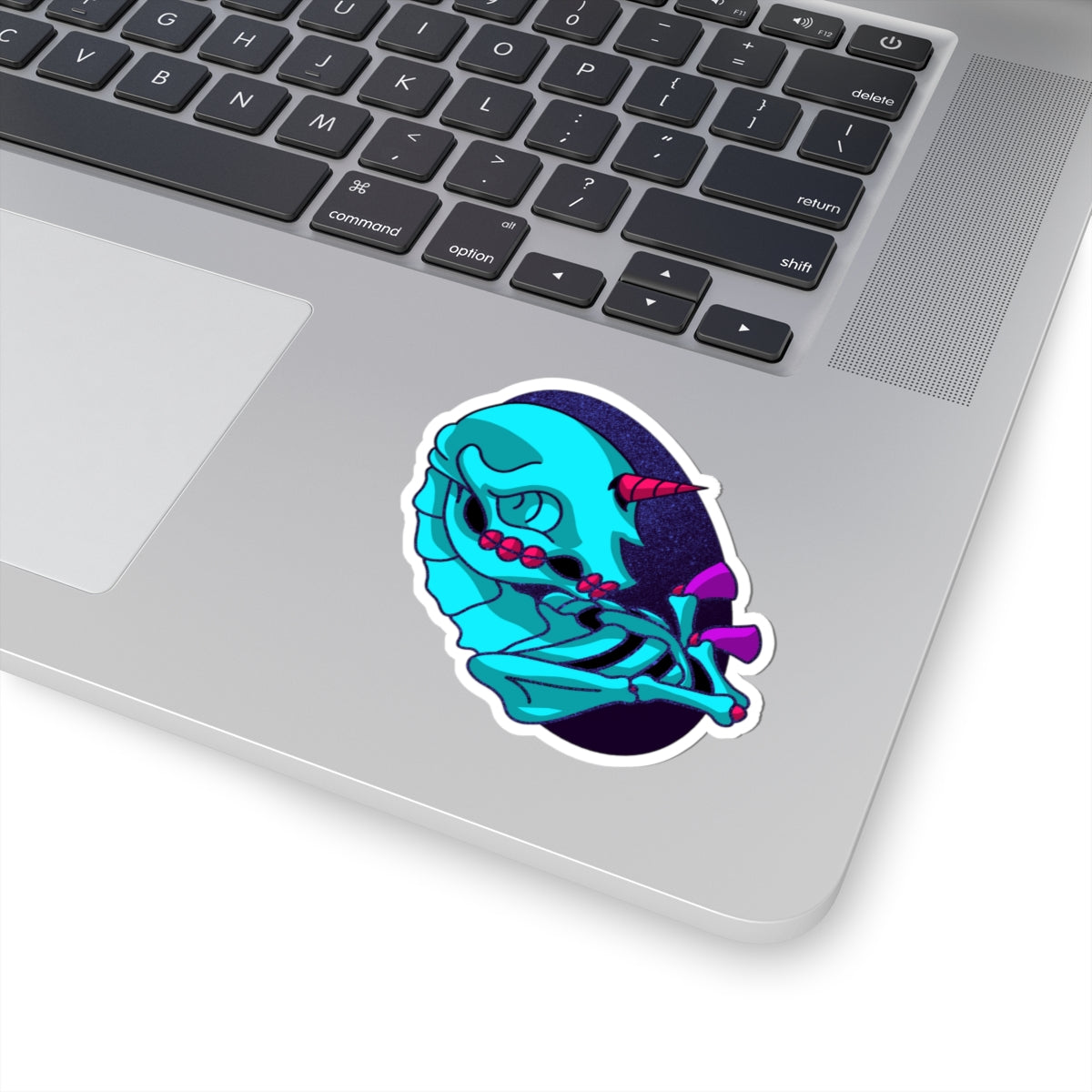 Neon Unicorn Skull Sticker — Retro Vaporwave Kiss-Cut Decal