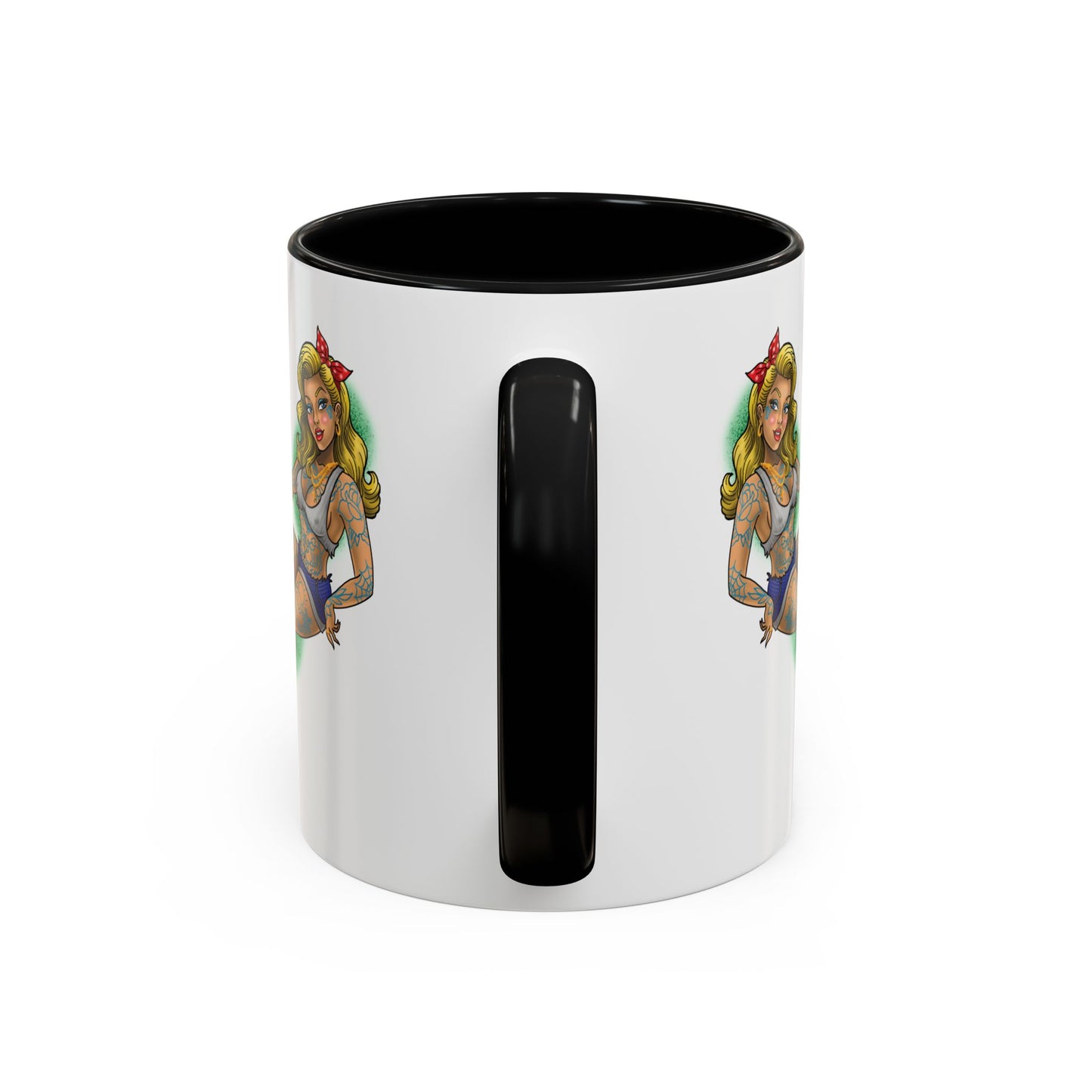 Vintage Pin-Up Coffee Mug with Gold Monogram V — Retro Tattoo Style Accent Mug (11/15oz)