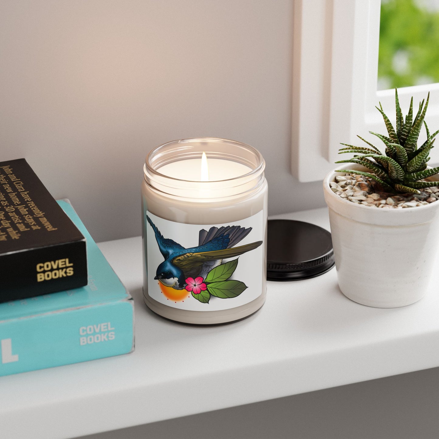 Swallow Glass Jar Candle — Floral Citrus Scented Soy Candle, 9oz