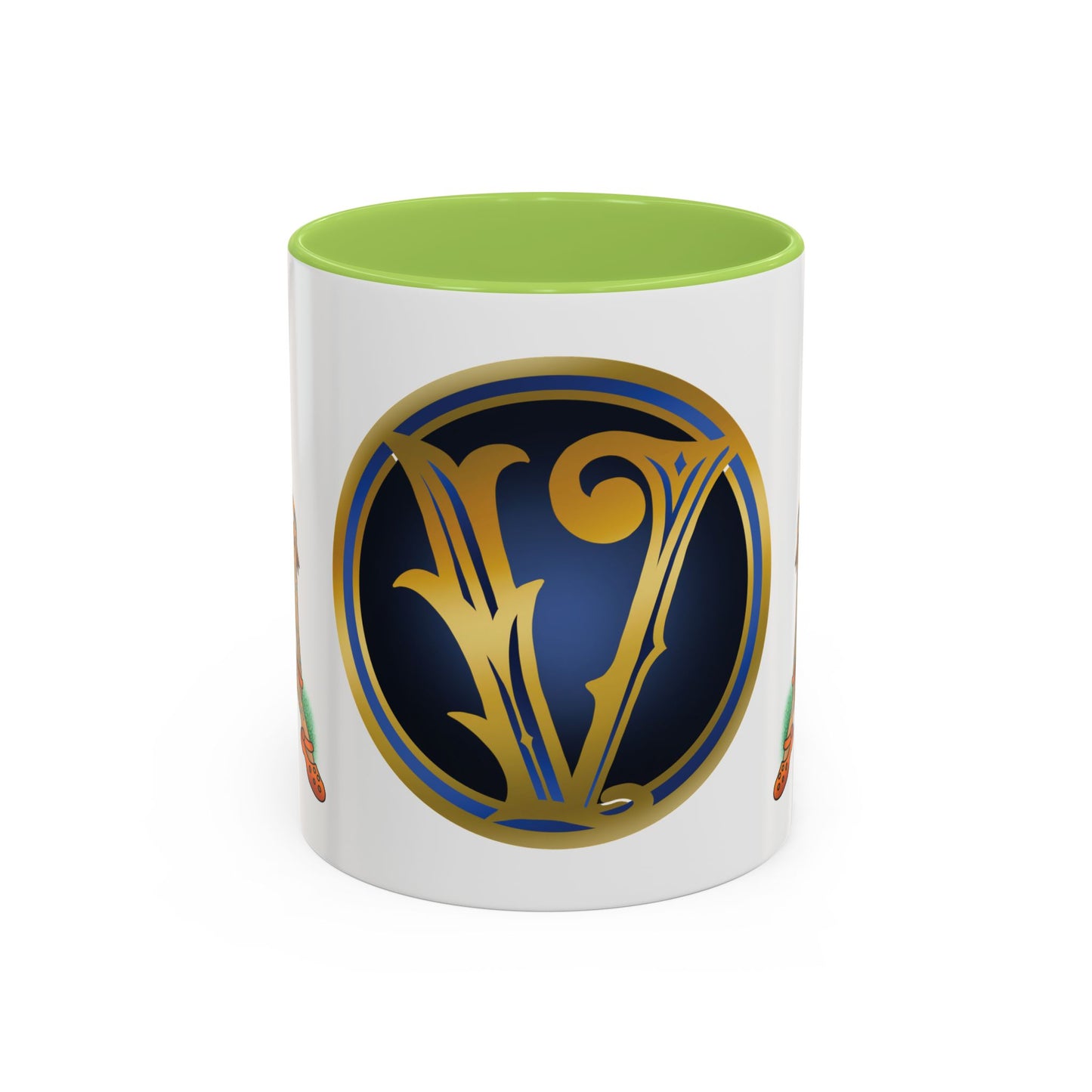 Vintage Pin-Up Coffee Mug with Gold Monogram V — Retro Tattoo Style Accent Mug (11/15oz)