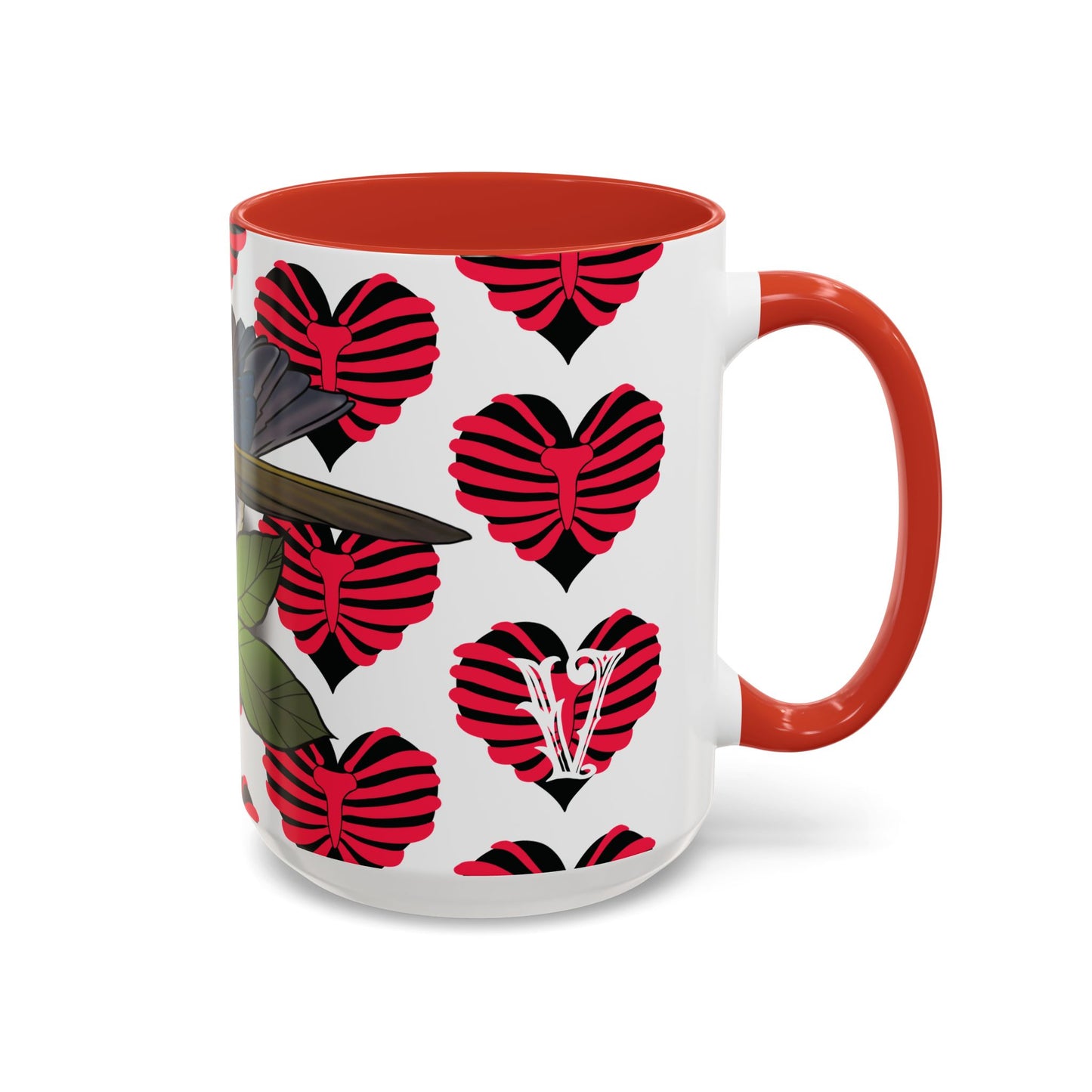 Bird & Hearts Accent Coffee Mug – Colorful Songbird Pattern (11/15oz)
