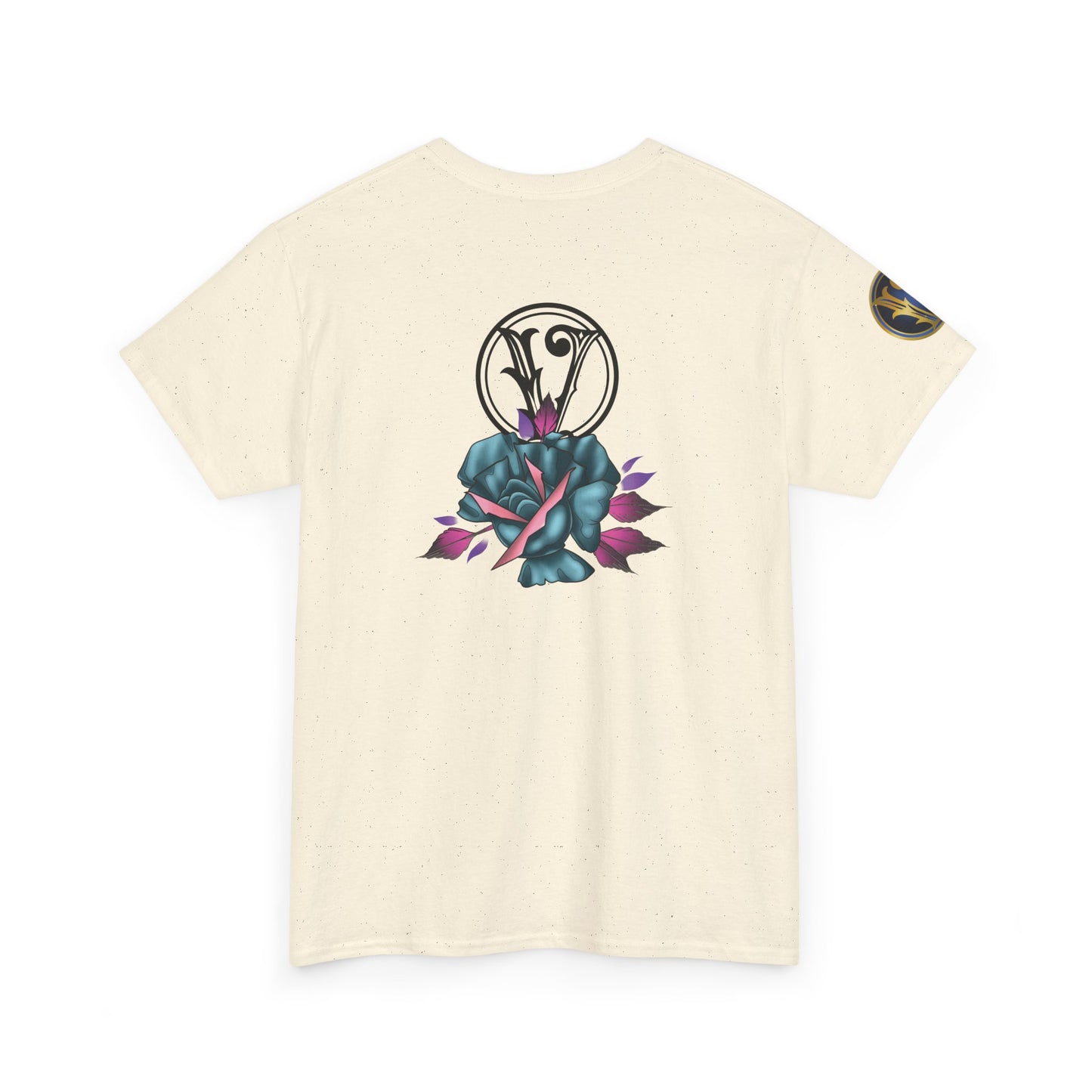 Blue & Pink Rose Graphic Tee — Vintage Floral Tattoo Shirt