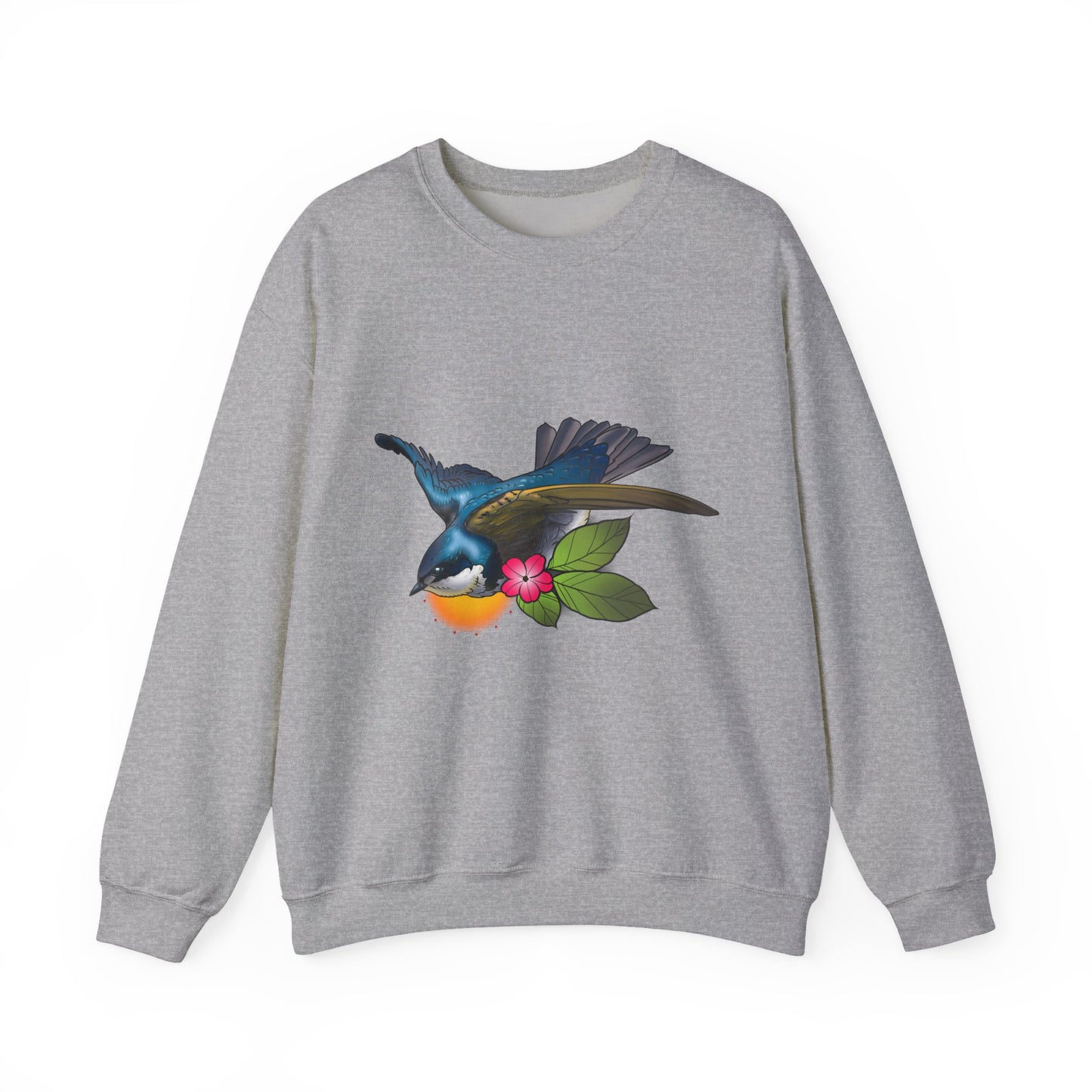 Swallow & Hibiscus Crewneck Sweatshirt — Tropical Bird Graphic Pullover