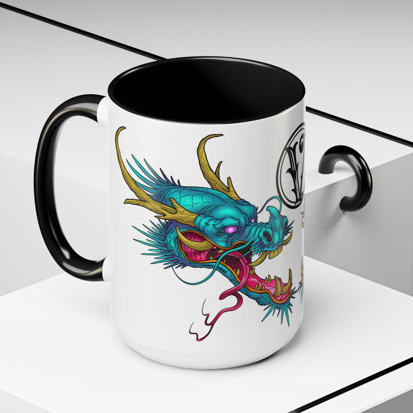Dragon Crest Accent Coffee Mug — Vibrant Mythical Tea & Coffee Cup