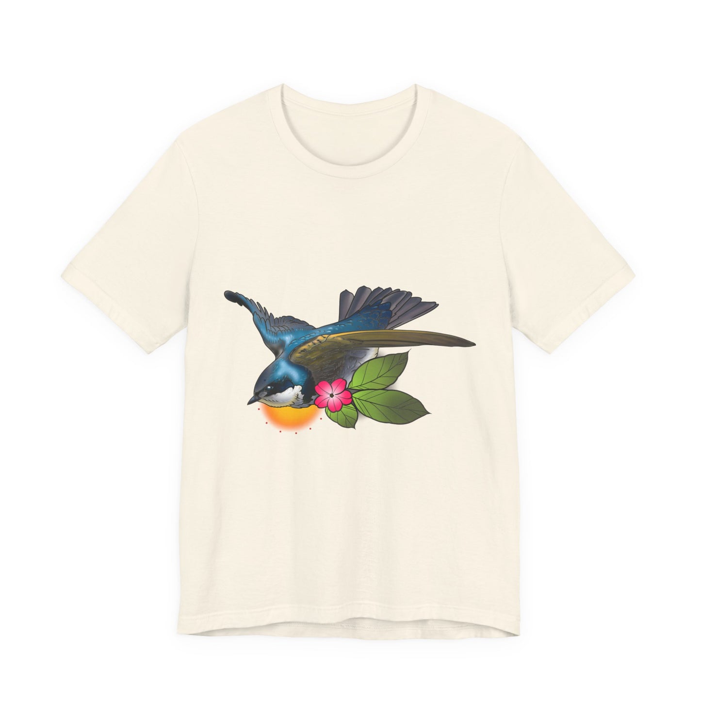 Swallow Bird Graphic Tee — Colorful Floral Bird Illustration T-Shirt