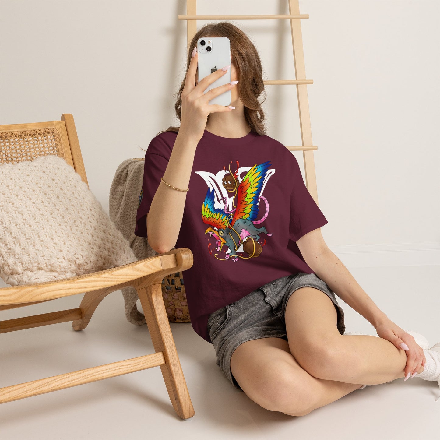 Graphic Tee — Colorful Mythical Bird & Rose Streetwear T-Shirt