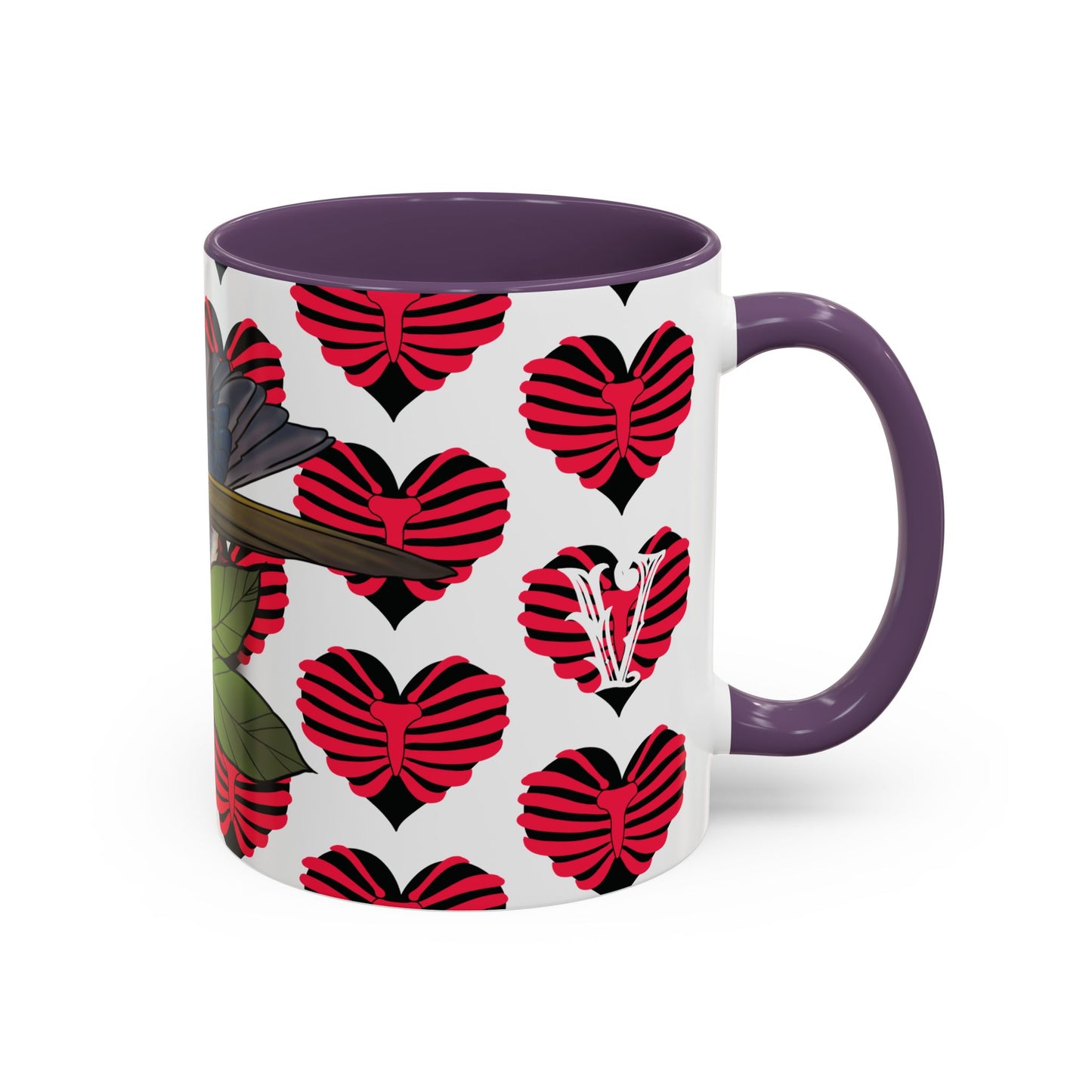 Bird & Hearts Accent Coffee Mug – Colorful Songbird Pattern (11/15oz)