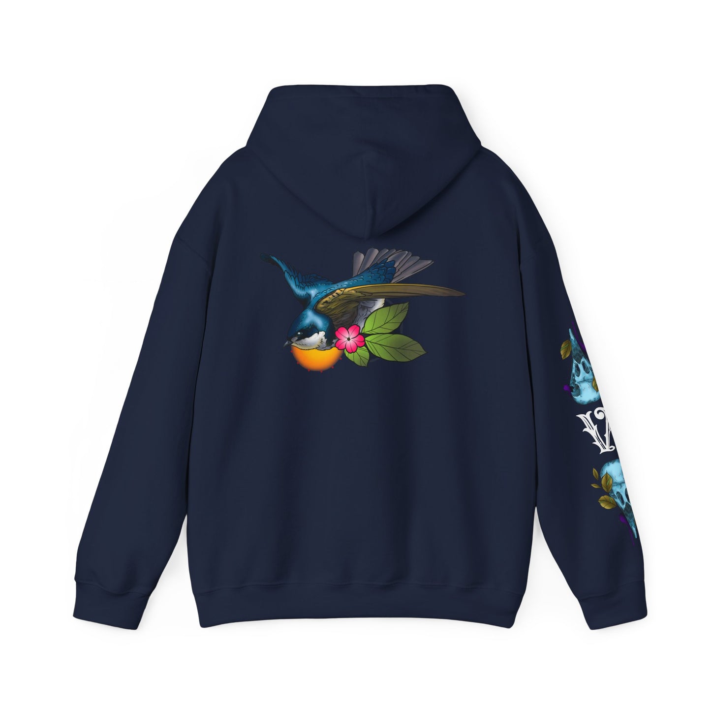 Swallow & Blossom Hoodie – Blue Bird Floral Graphic Sweatshirt