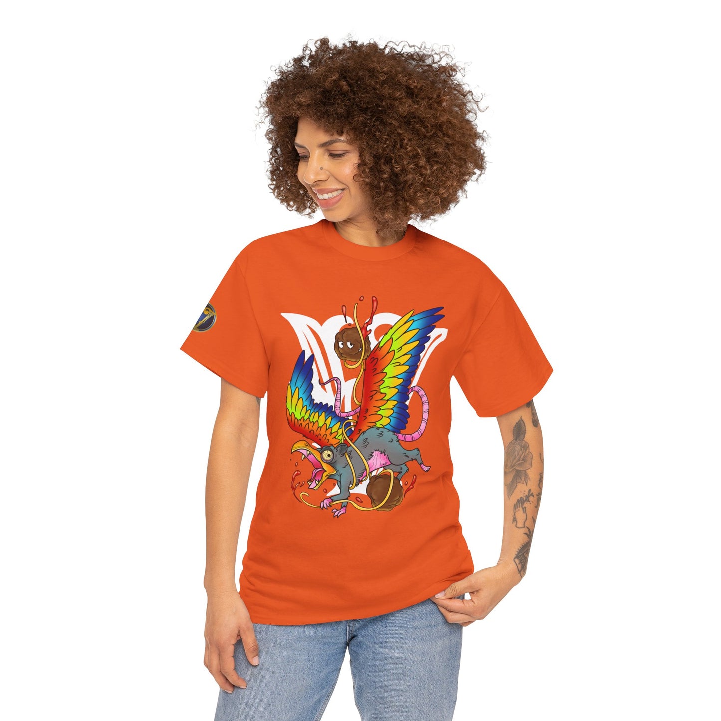 Graphic Tee — Colorful Mythical Bird & Rose Streetwear T-Shirt