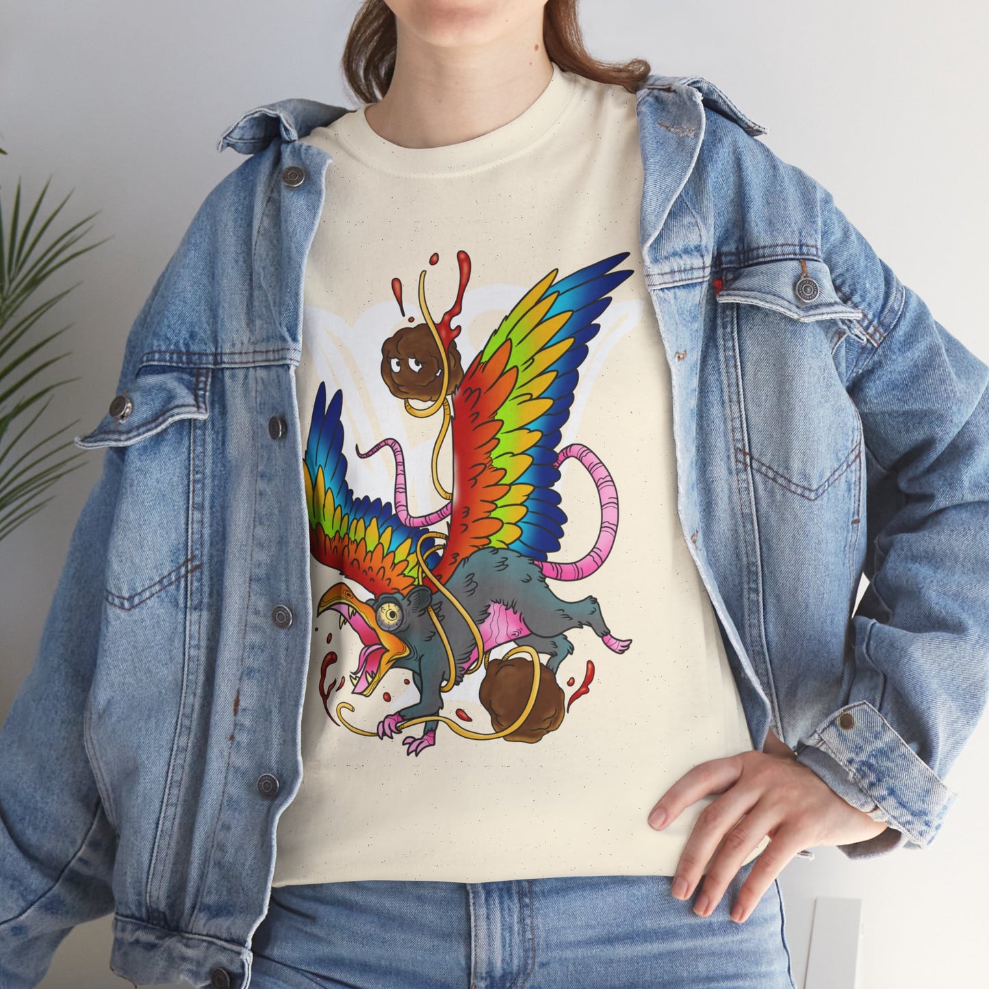 Graphic Tee — Colorful Mythical Bird & Rose Streetwear T-Shirt