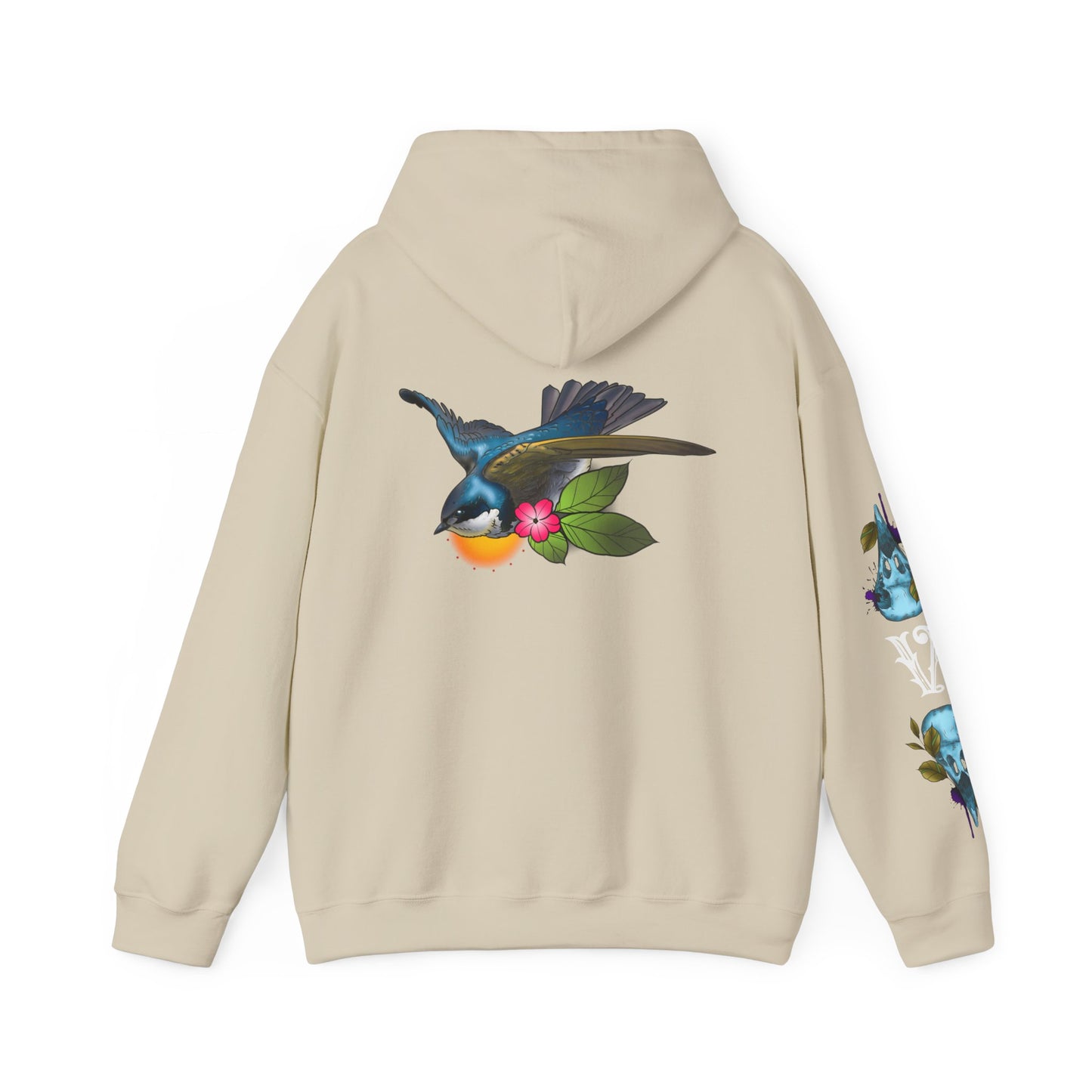 Swallow & Blossom Hoodie – Blue Bird Floral Graphic Sweatshirt